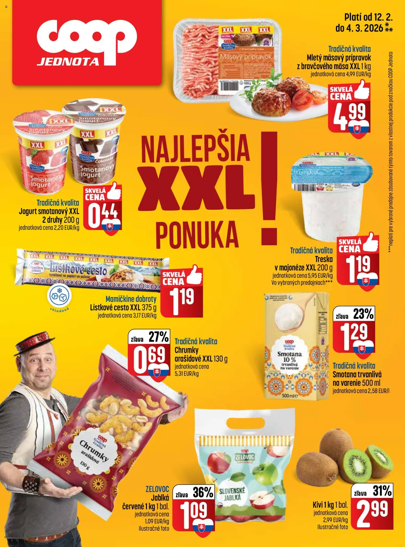 Nové COOP Jednota akcie – leták je platný od 12.02.2026 | Strana: 16 | Produkty: Jablká, Smotana, Lístkové cesto, Treska