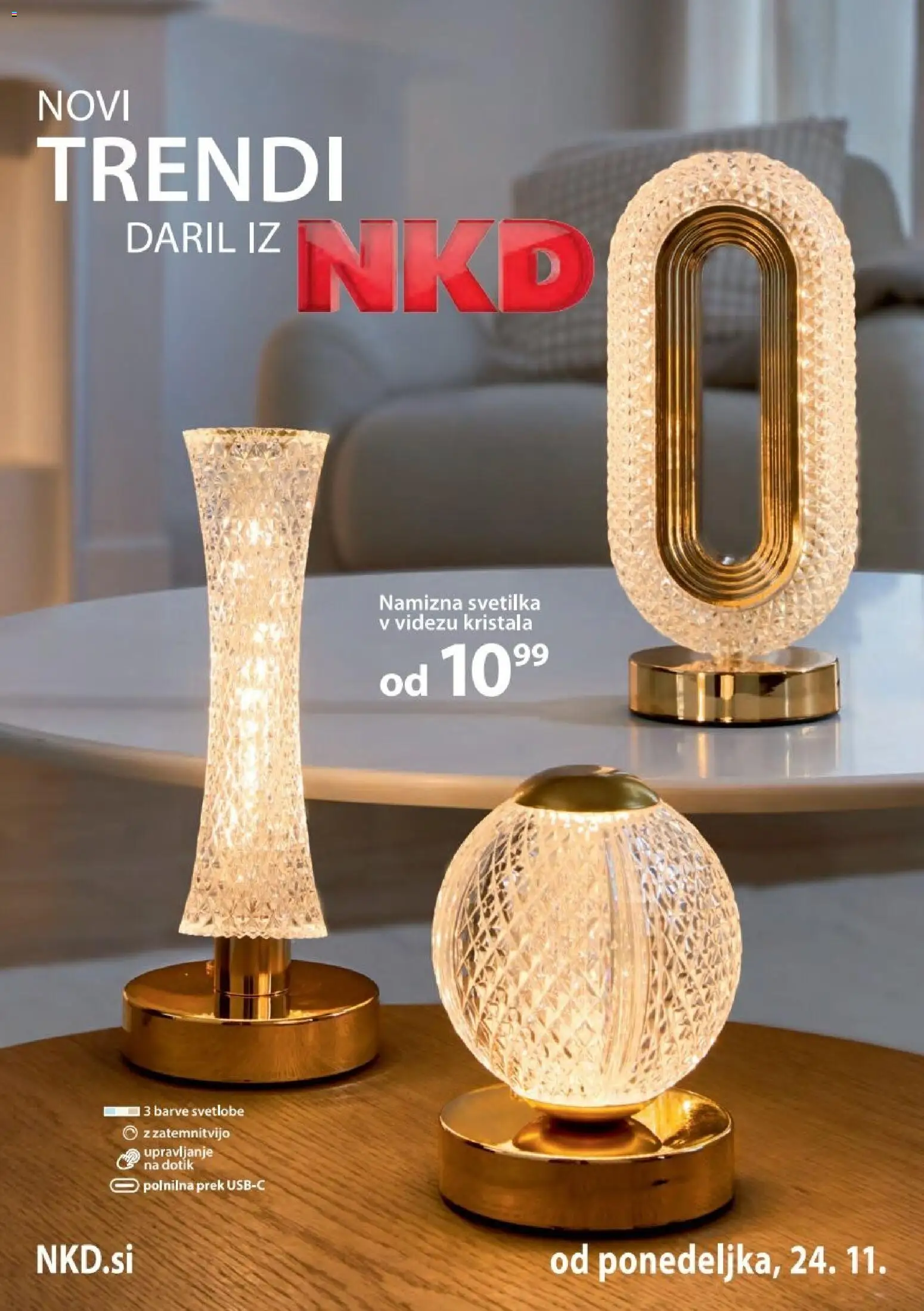 Novi NKD katalog ponudbe – veljaven od 24.11.2025 | Stran: 1 | Izdelki: Svetilka, Namizna svetilka