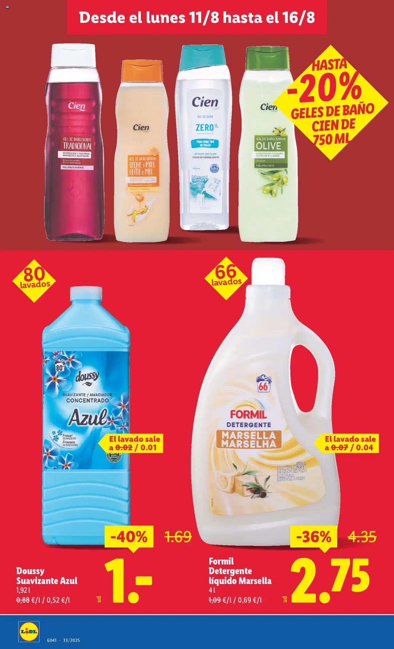 Lidl folleto │ válido desde el 11.08.2025 | Página: 12 | Productos: Detergente, Gel de baño, Leche, Detergente líquido