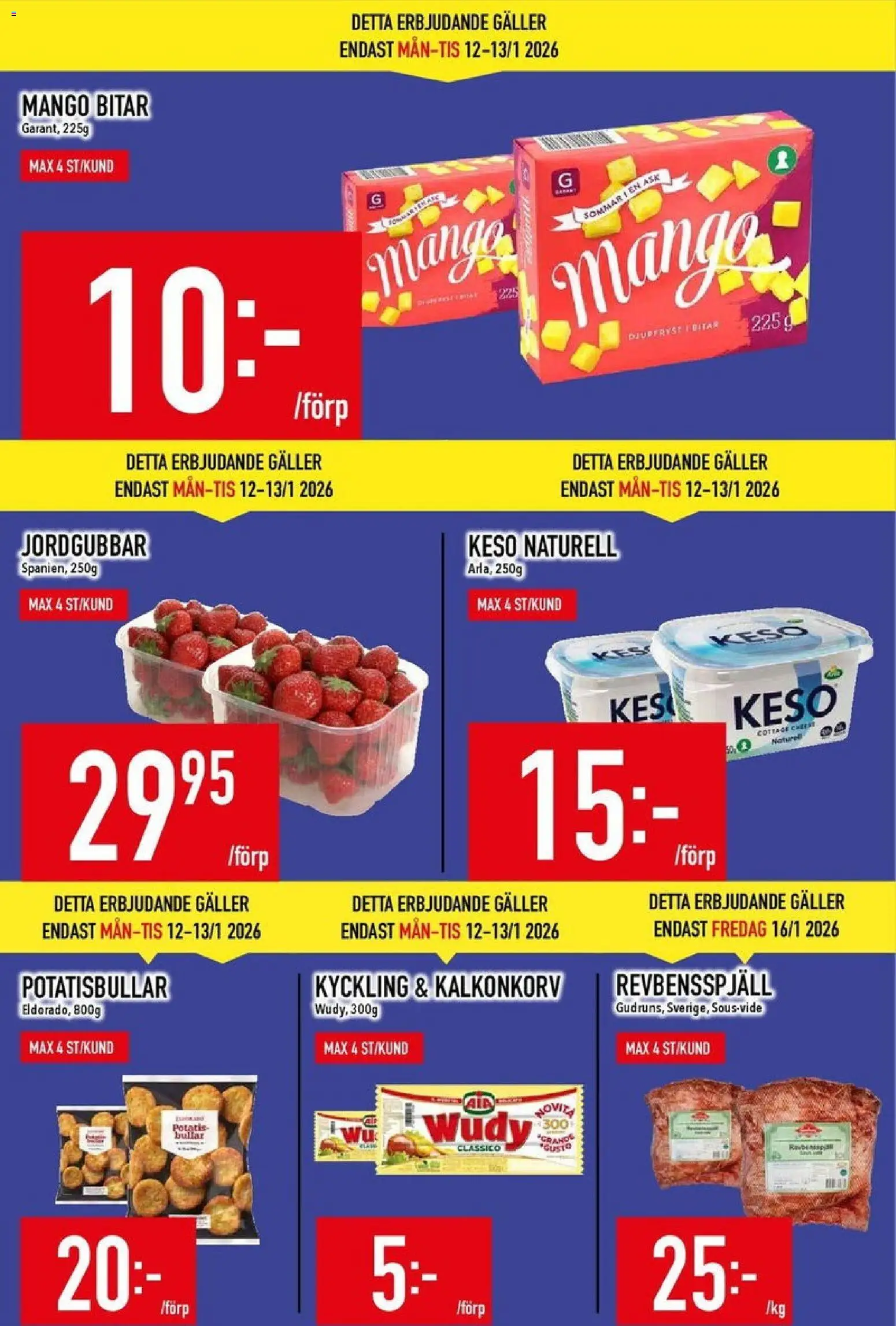 Matdax reklamblad aktuell från 12.01.2026 | Sida: 3 | Produkter: Potatisbullar, Potatis, Keso, Mango