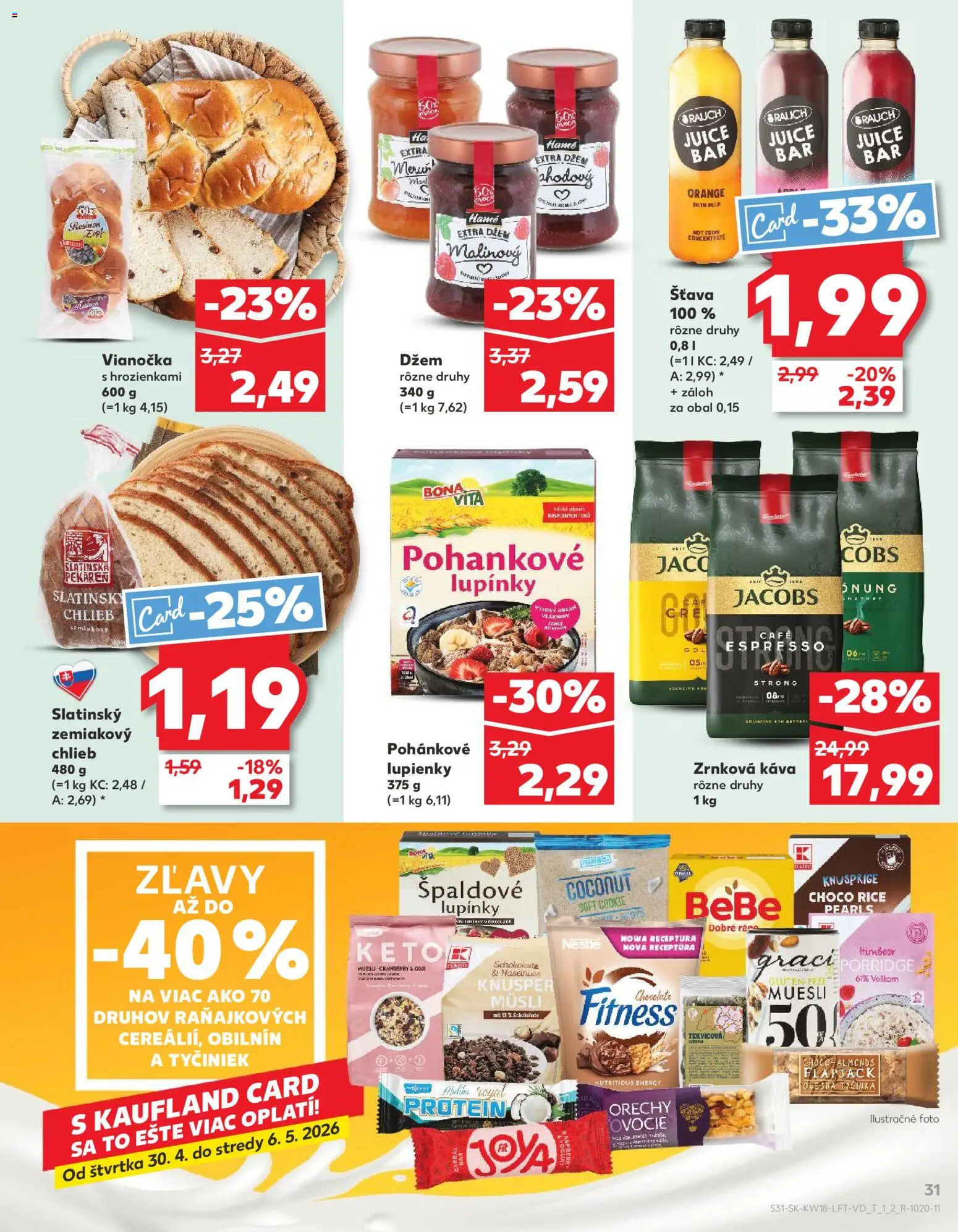 Nové Kaufland akcie – leták je platný od 30.04.2026 | Strana: 31 | Produkty: BeBe Dobré ráno, Chlieb, Orechy, Zrnková káva