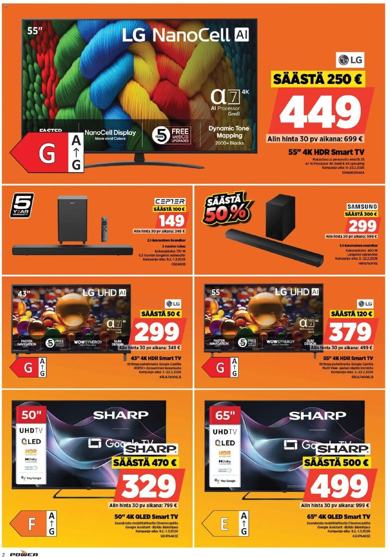 Power tarjoukset – voimassa 16.02.2026 alkaen | Sivu: 2 | Tuotteet: Soundbar, TV