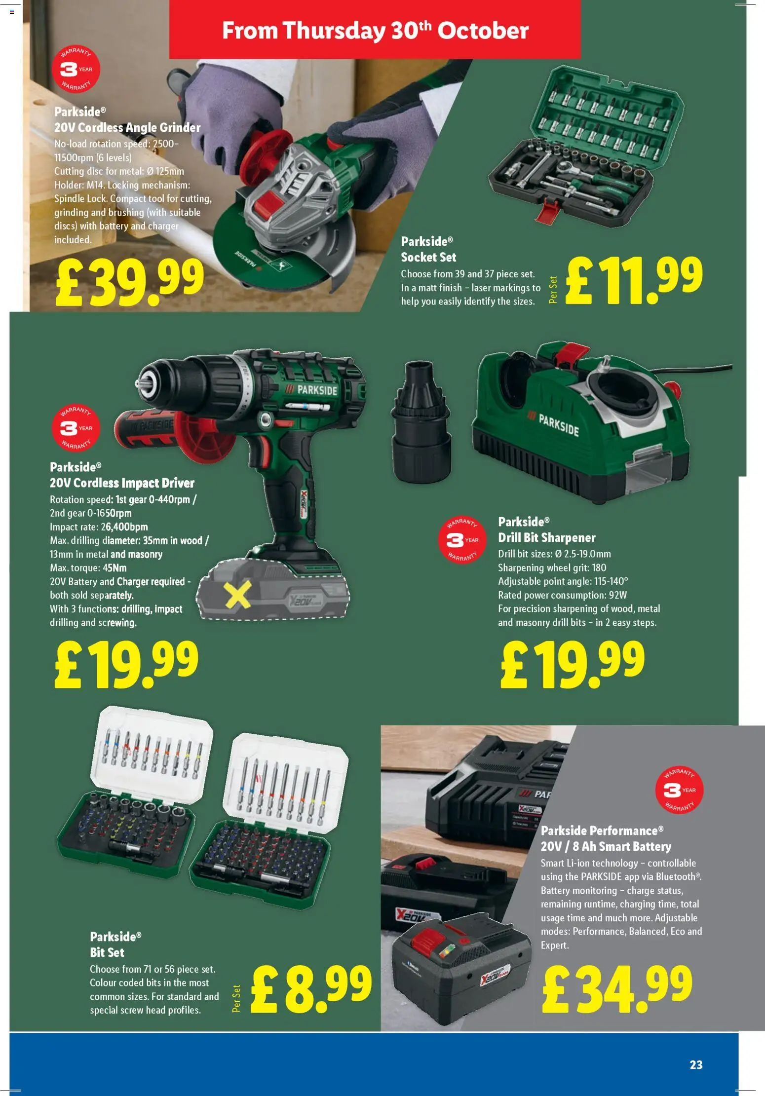 {H1} | Page: 23 | Products: Drill, Socket, Battery, Grinder