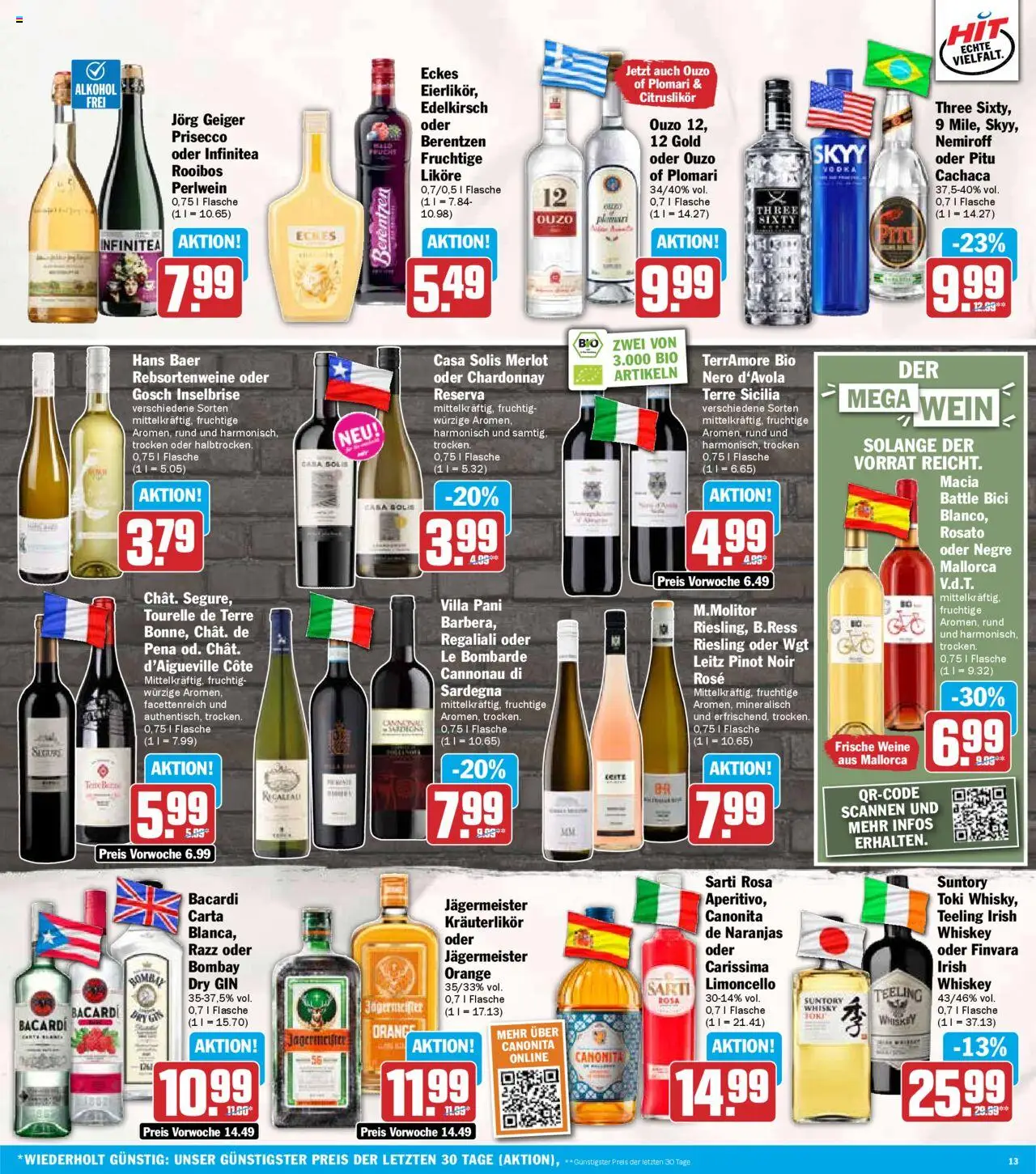 HIT - Wochenprospekt – gültig ab 08.09.2025 | Seite: 13 | Produkte: Ouzo, Jägermeister, Vodka, Berentzen