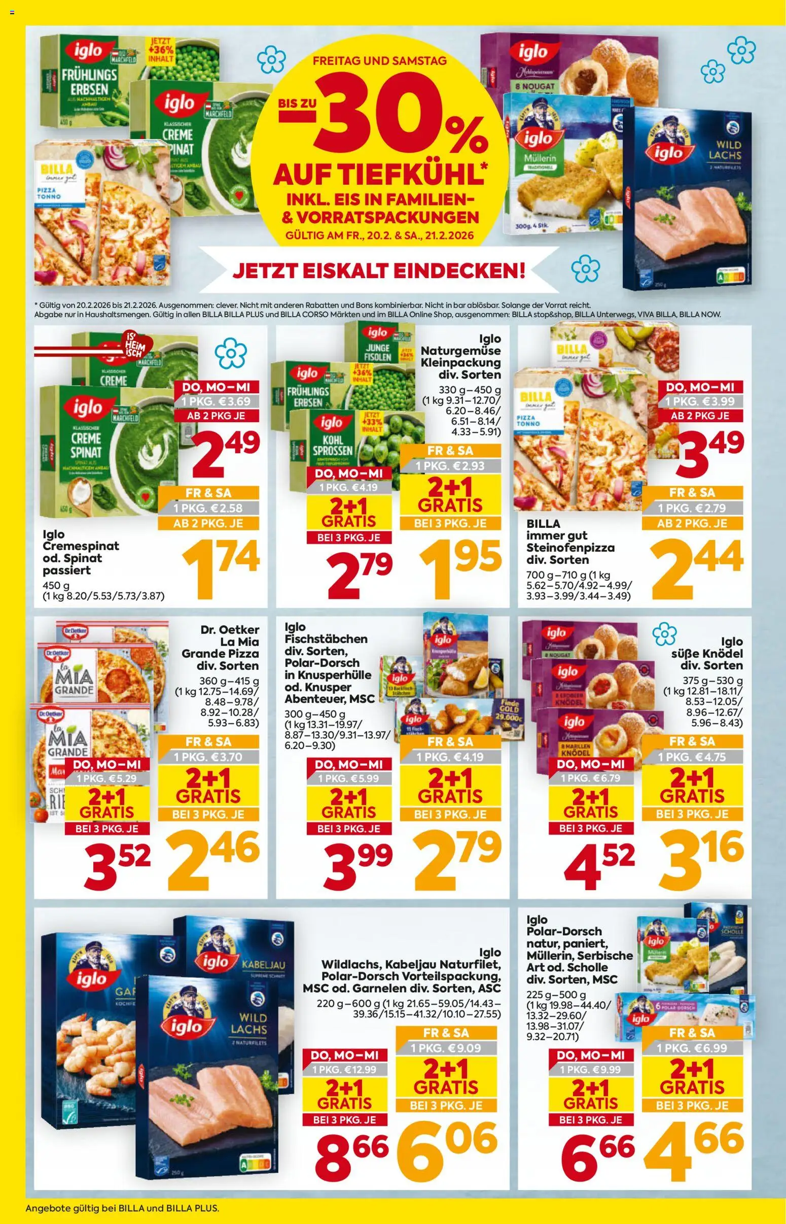 Billa Flugblatt - Niederösterreich gültig ab 19.02.2026 | Seite: 12 | Produkte: Eis, Erbsen, Creme, Pizza