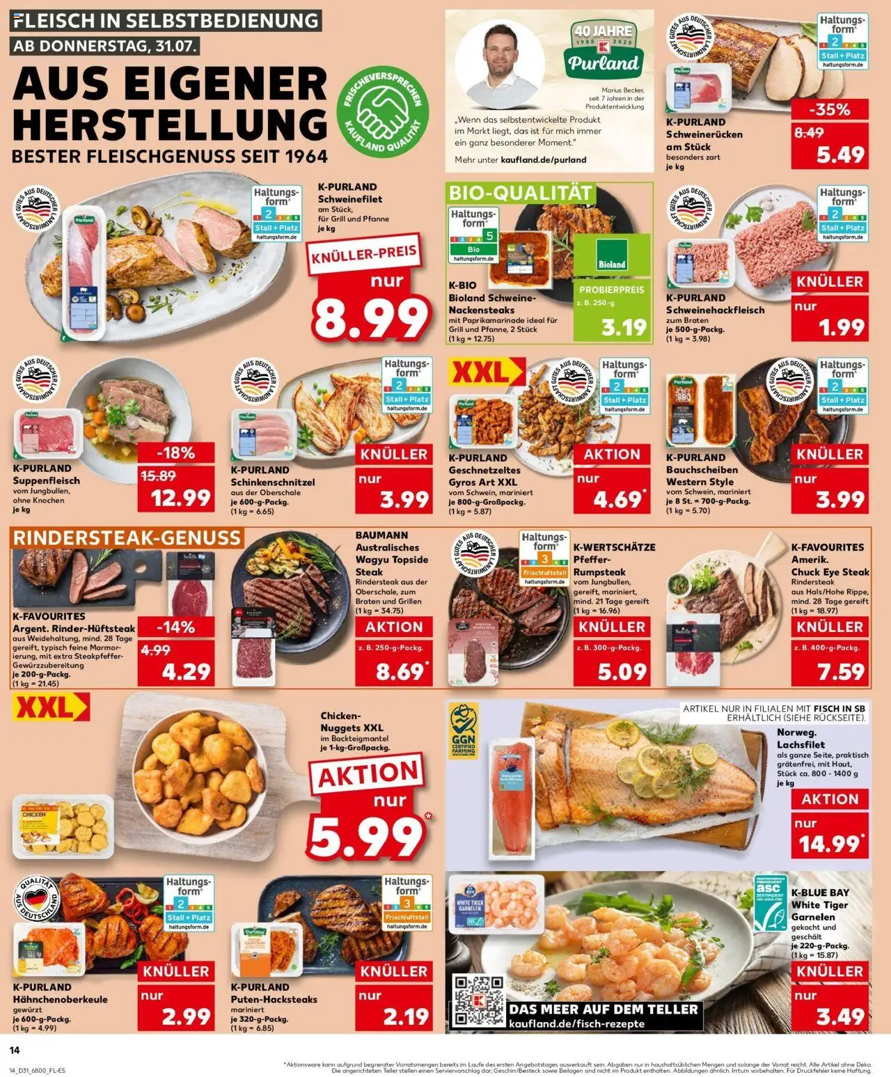 Kaufland prospekt Rathenow	 - gültig ab dem 31.07.2025 | Seite: 14 | Produkte: Garnelen, Gyros, Suppenfleisch, Schweinerucken