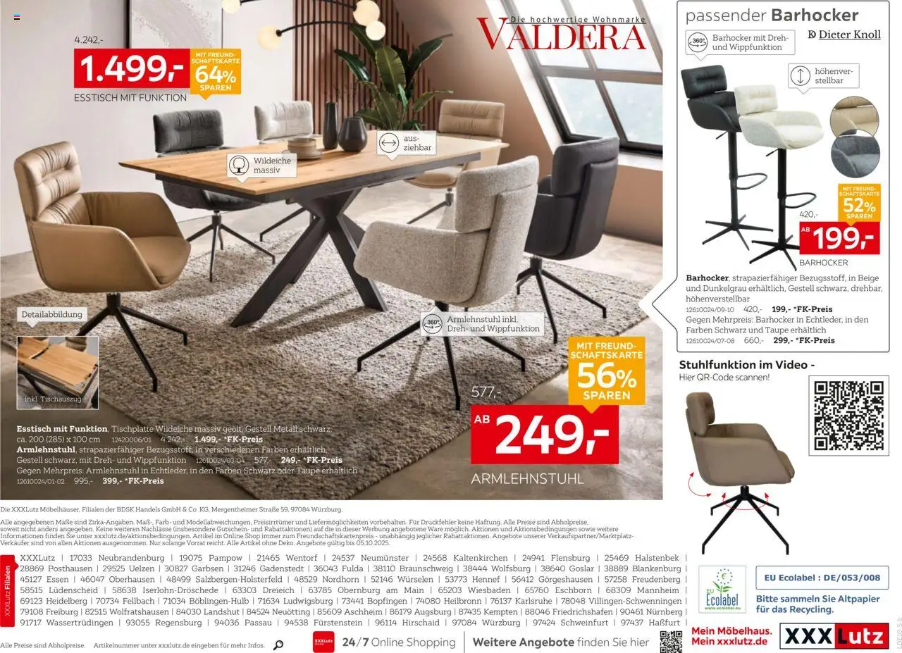 XXXL Lutz Deutschlands Nr. 1 beim Preis! – gültig ab 22.09.2025 | Seite: 3 | Produkte: Esstisch, Barhocker, Video