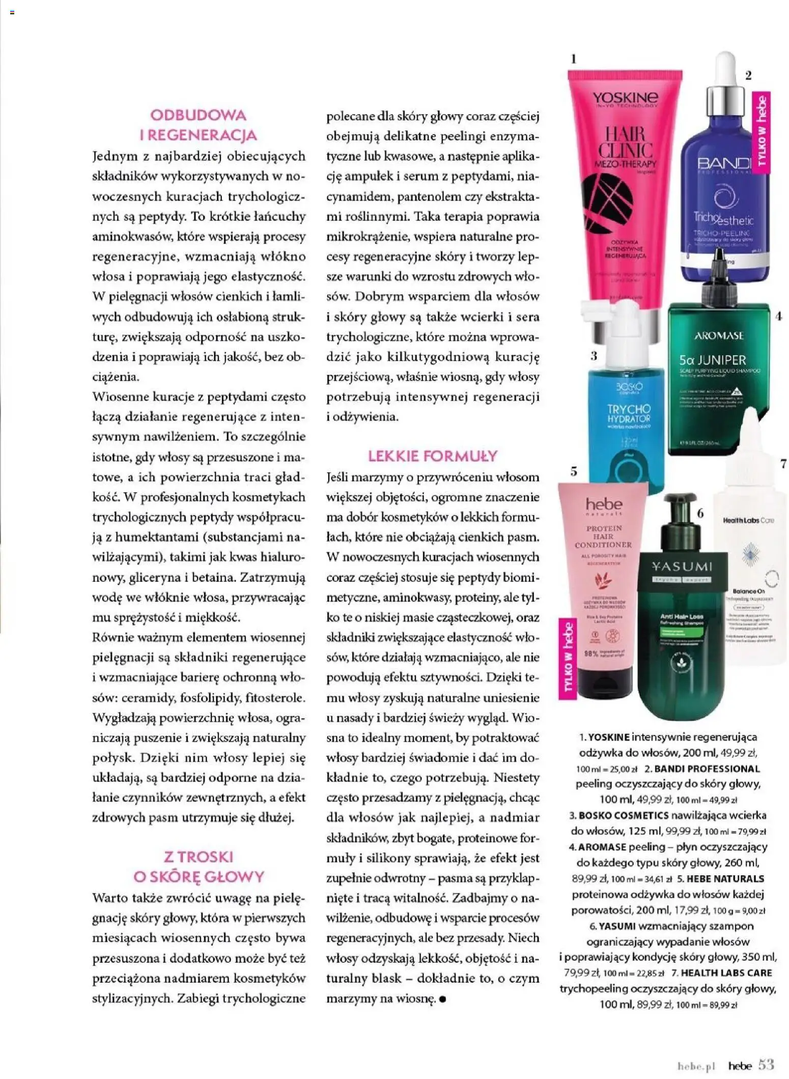 Hebe gazetka - Magazyn od 01.03.2026 | Strona: 53 | Produkty: Wcierka do włosów, Szampon, Peeling, Lotion