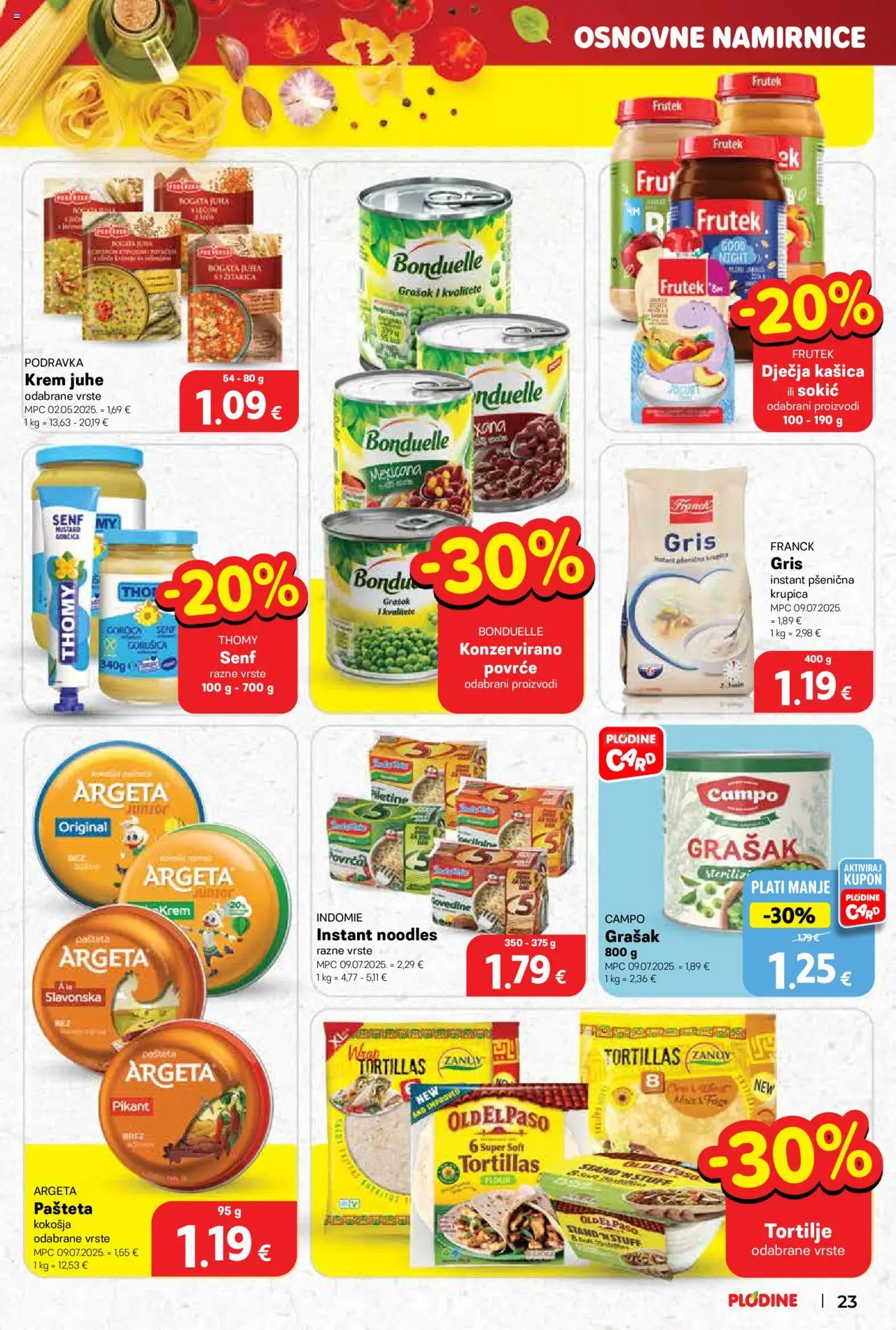Plodine katalog | vrijedi od 17.09.2025 | Stranica: 23 | Proizvodi: Krupica, Pašteta, Povrće, Senf