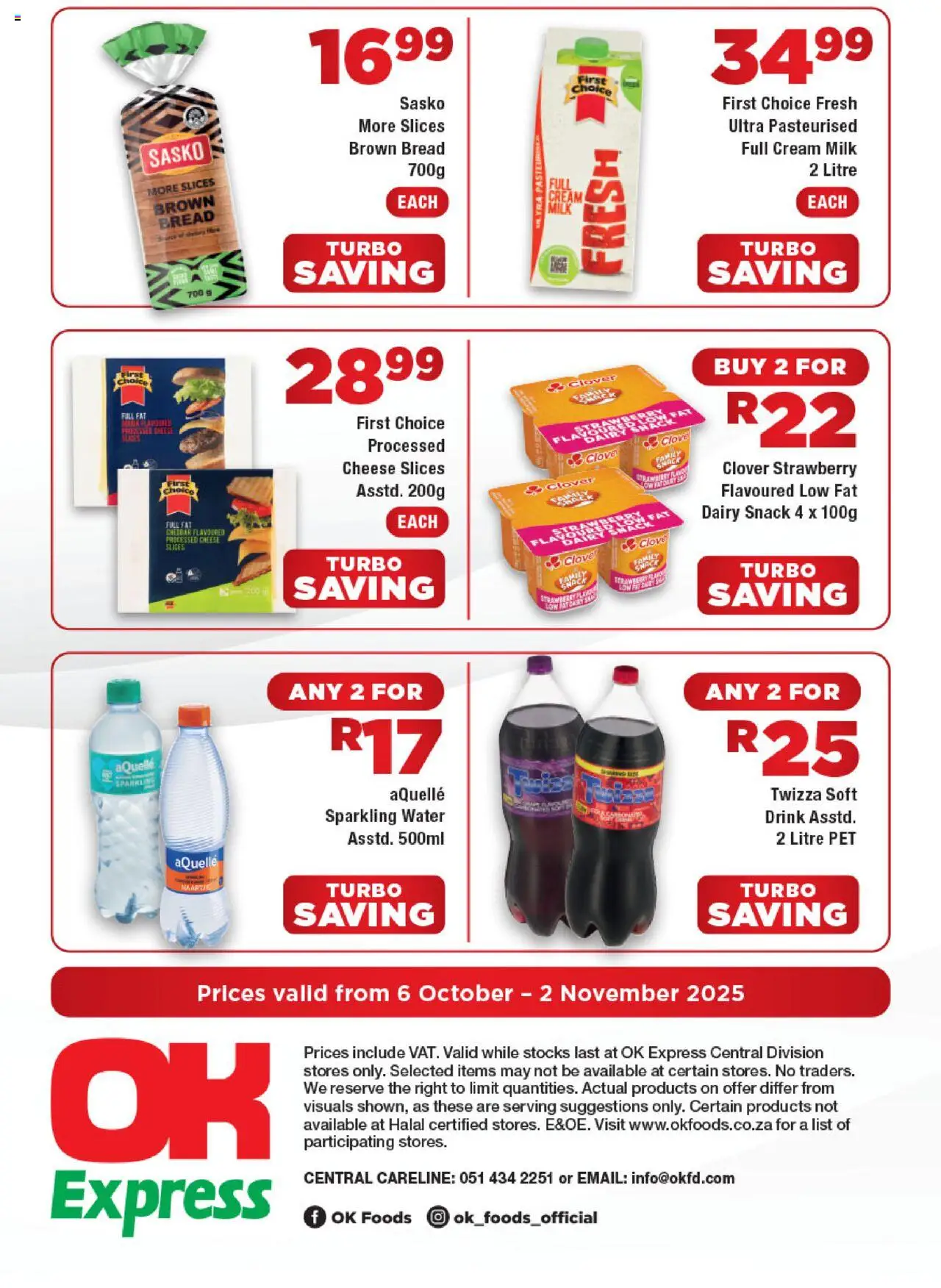 New OK Foods catalogue – valid from 06.10.2025 | Page: 4 | Products: Milk, Bread, Cream, Water