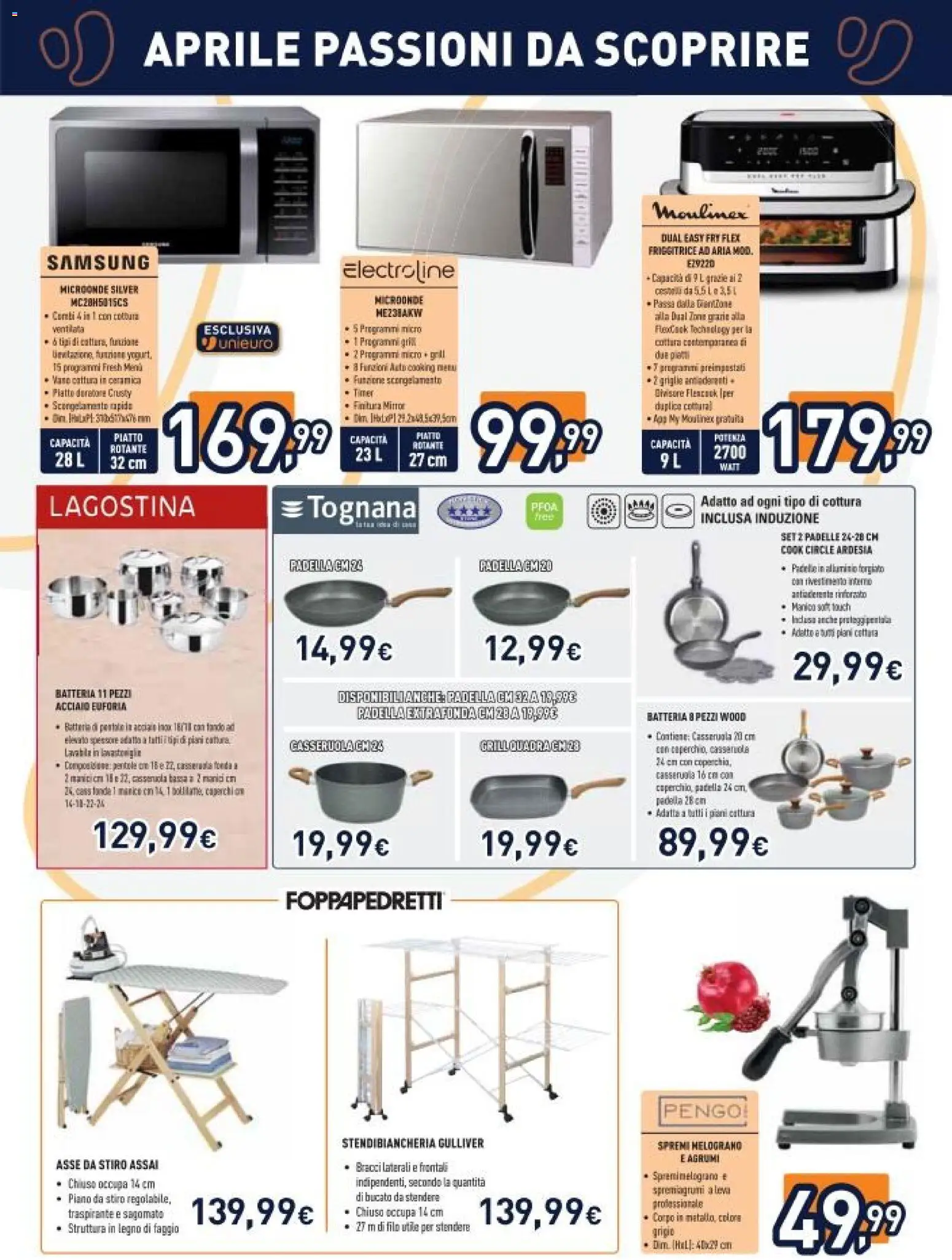 Volantino Unieuro del 17.04.2026 | Pagina: 28 | Prodotti: Stendibiancheria, Spremiagrumi, Friggitrice, Samsung