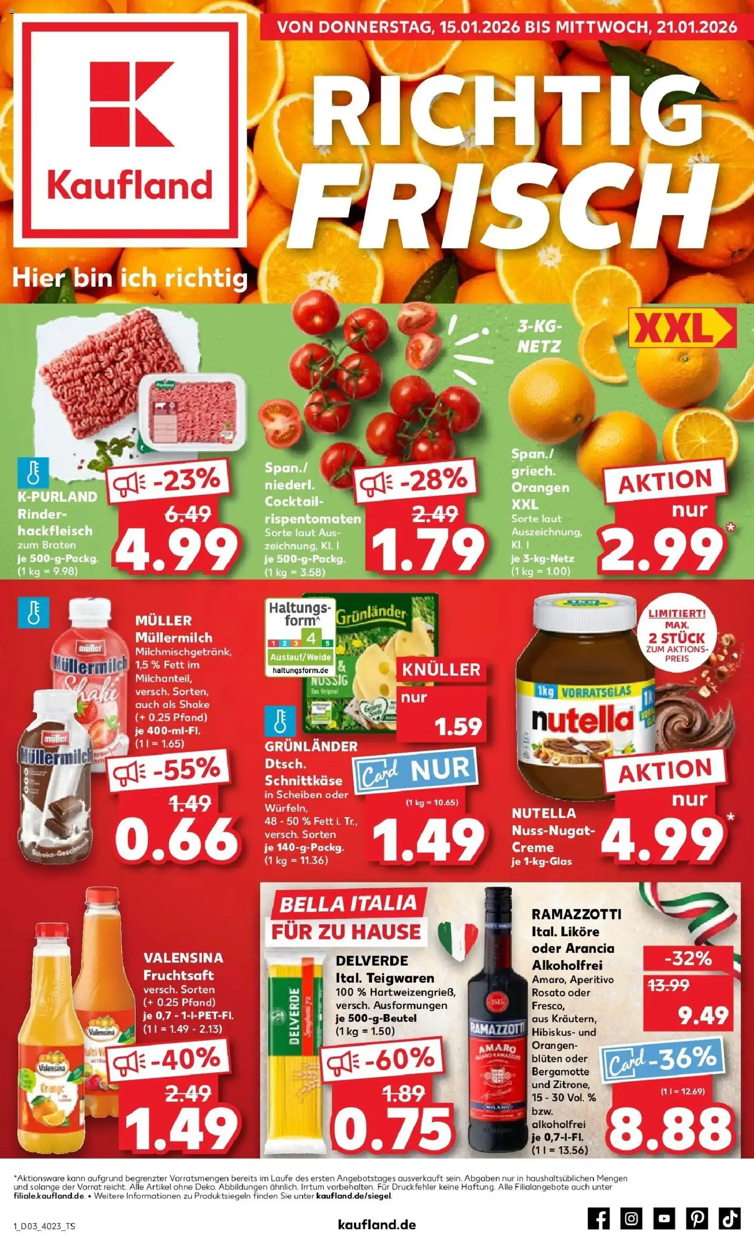Kaufland prospekt Strausberg	 – gültig ab 15.01.2026 | Seite: 1 | Produkte: Nutella, Valensina, Pasta, Ramazzotti