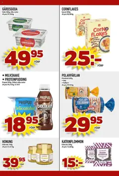 Din Mat reklamblad aktuell från 15.09.2025 | Sida: 4 | Produkter: Proteinpudding, Cornflakes, Plommon, Smör