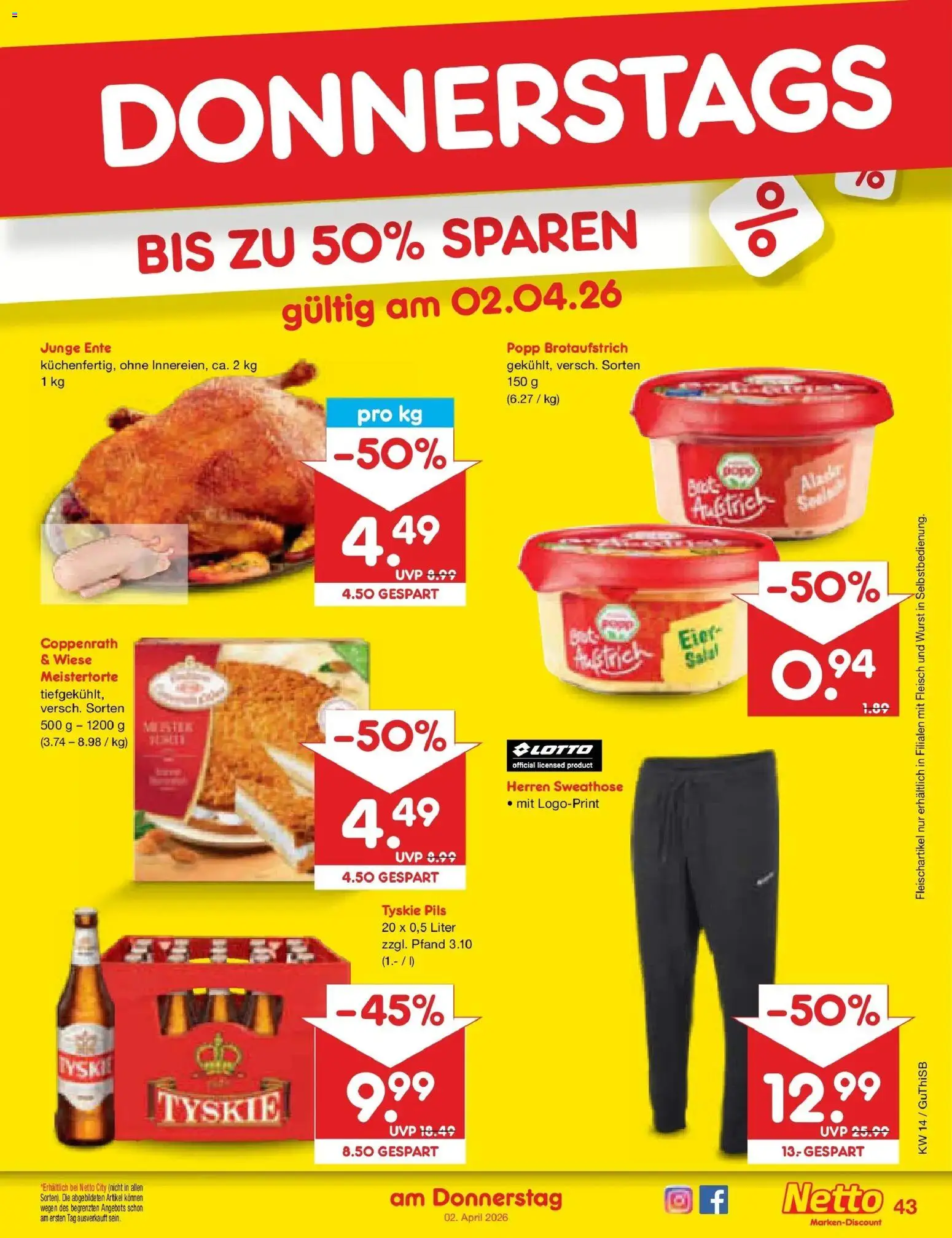 Netto Marken-Discount Prospekt Machern	 – gültig ab 30.03.2026 | Seite: 57 | Produkte: Sweathose, Wurst, Fleisch, Ente