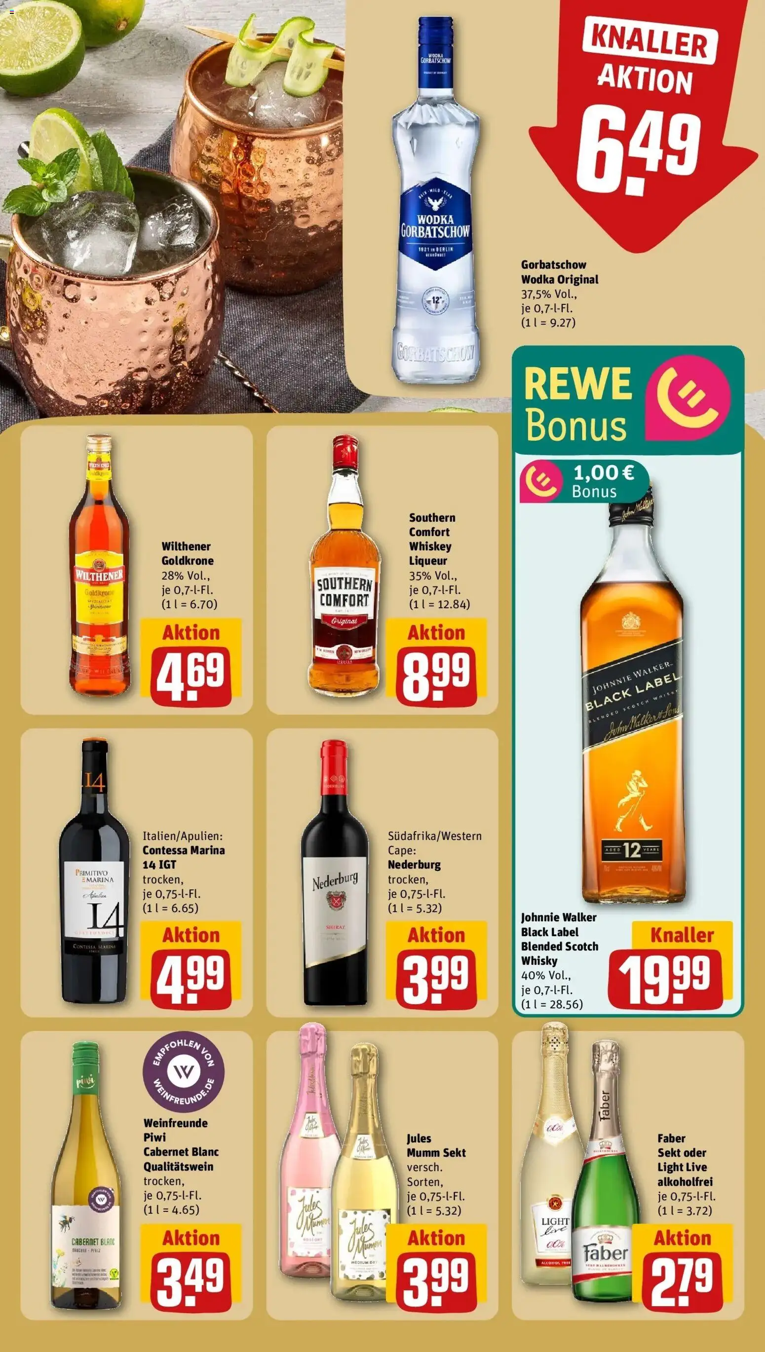 Rewe Prospekt Grünberg	 – gültig ab 12.04.2026 | Seite: 19 | Produkte: Wilthener, Southern comfort, Wodka gorbatschow, Wodka