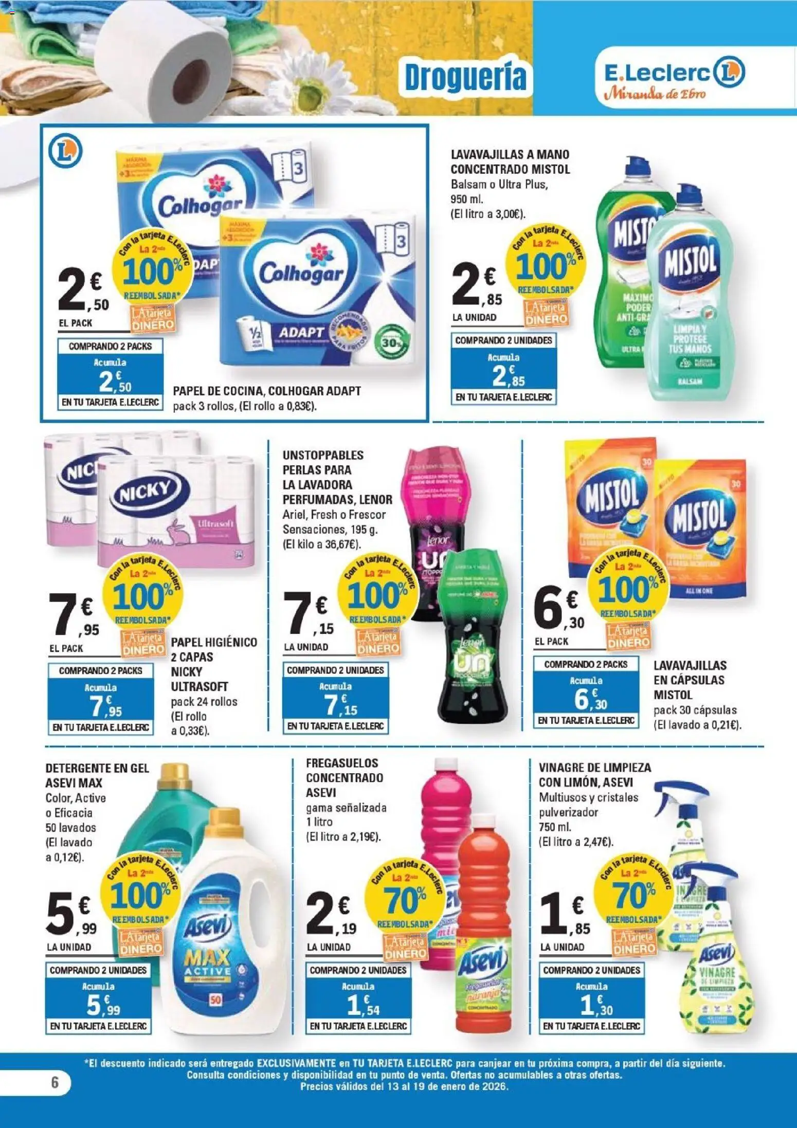 E.Leclerc folleto │ válido desde el 13.01.2026 | Página: 6 | Productos: Detergente, Papel higienico, Lavadora, Lavavajillas