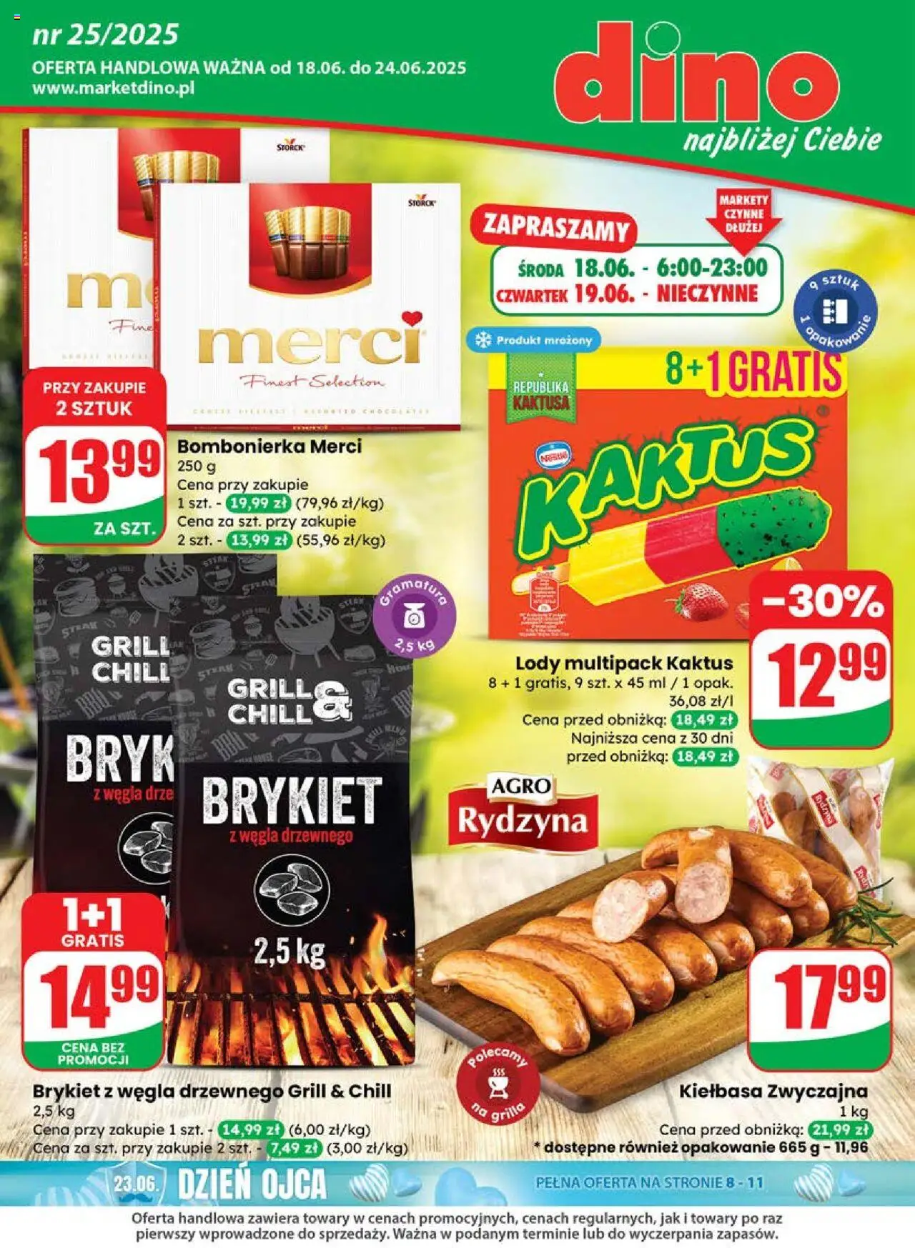 Dino Gazetka od 18.06.2025 | Strona: 1 | Produkty: Kiełbasa, Grill, Merci, Lody