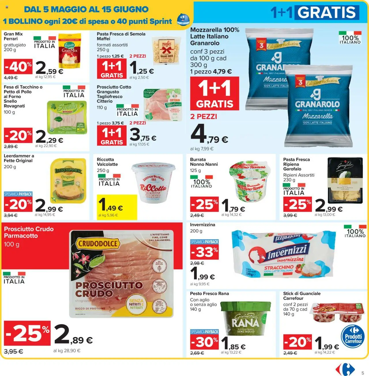 Volantino Carrefour del 05.05.2025 | Pagina: 5 | Prodotti: Prosciutto, Aglio, Stracchino, Ricotta