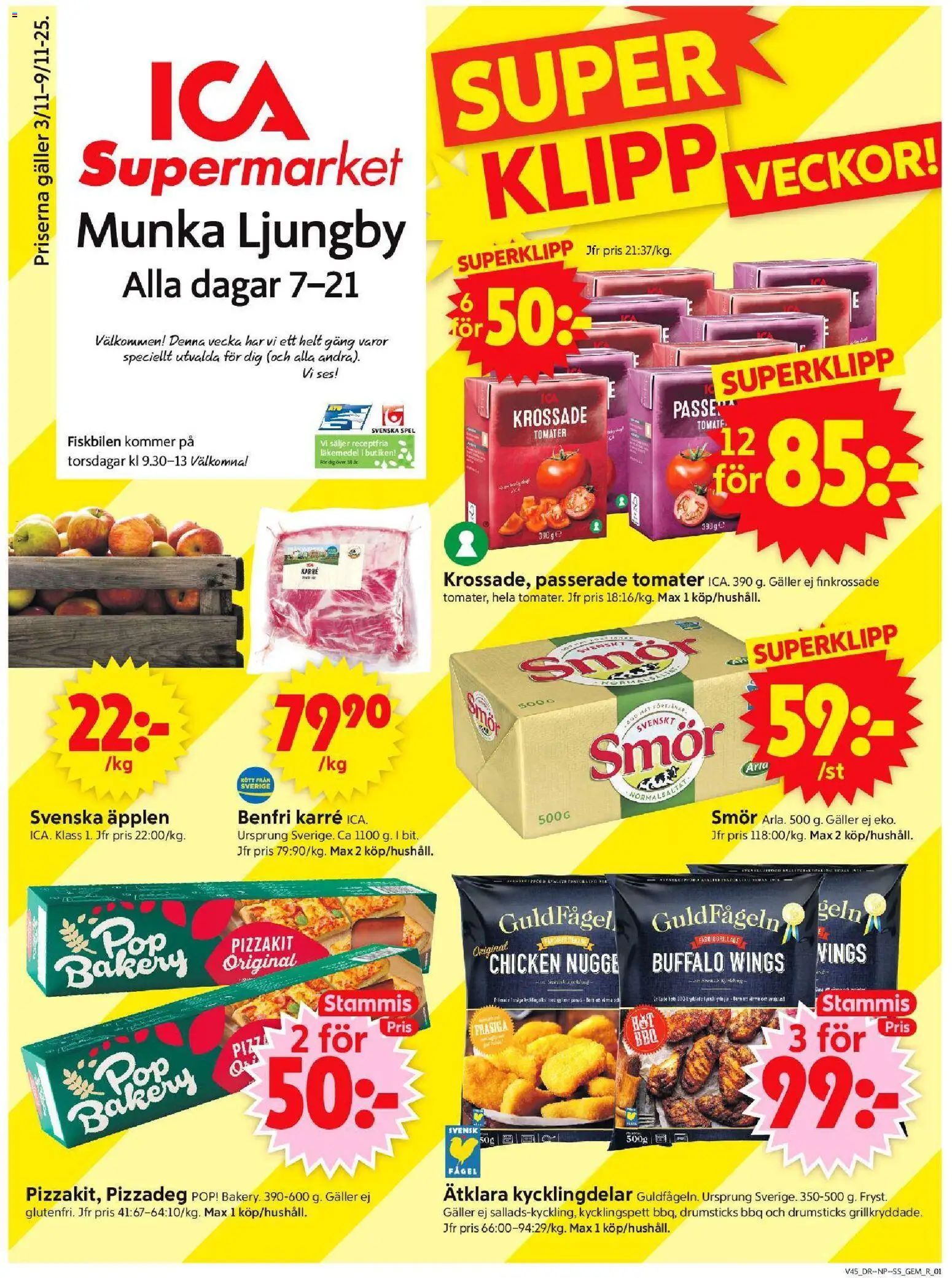 ICA Supermarket reklamblad aktuell från 03.11.2025 | Sida: 1 | Produkter: Gem, Äpplen, Tomater, Spel