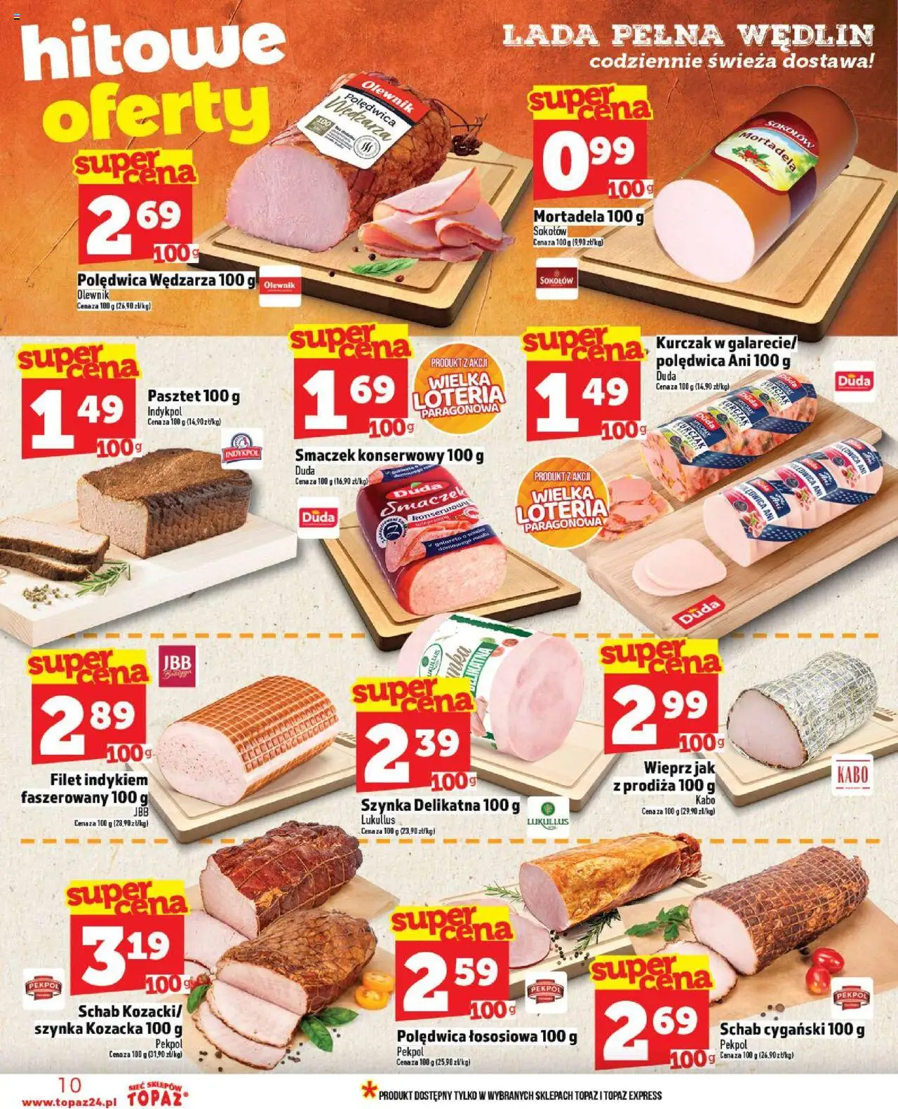 Topaz Gazetka MAZ od 02.10.2025 | Strona: 10 | Produkty: Kurczak, Mortadela, Schab, Szynka