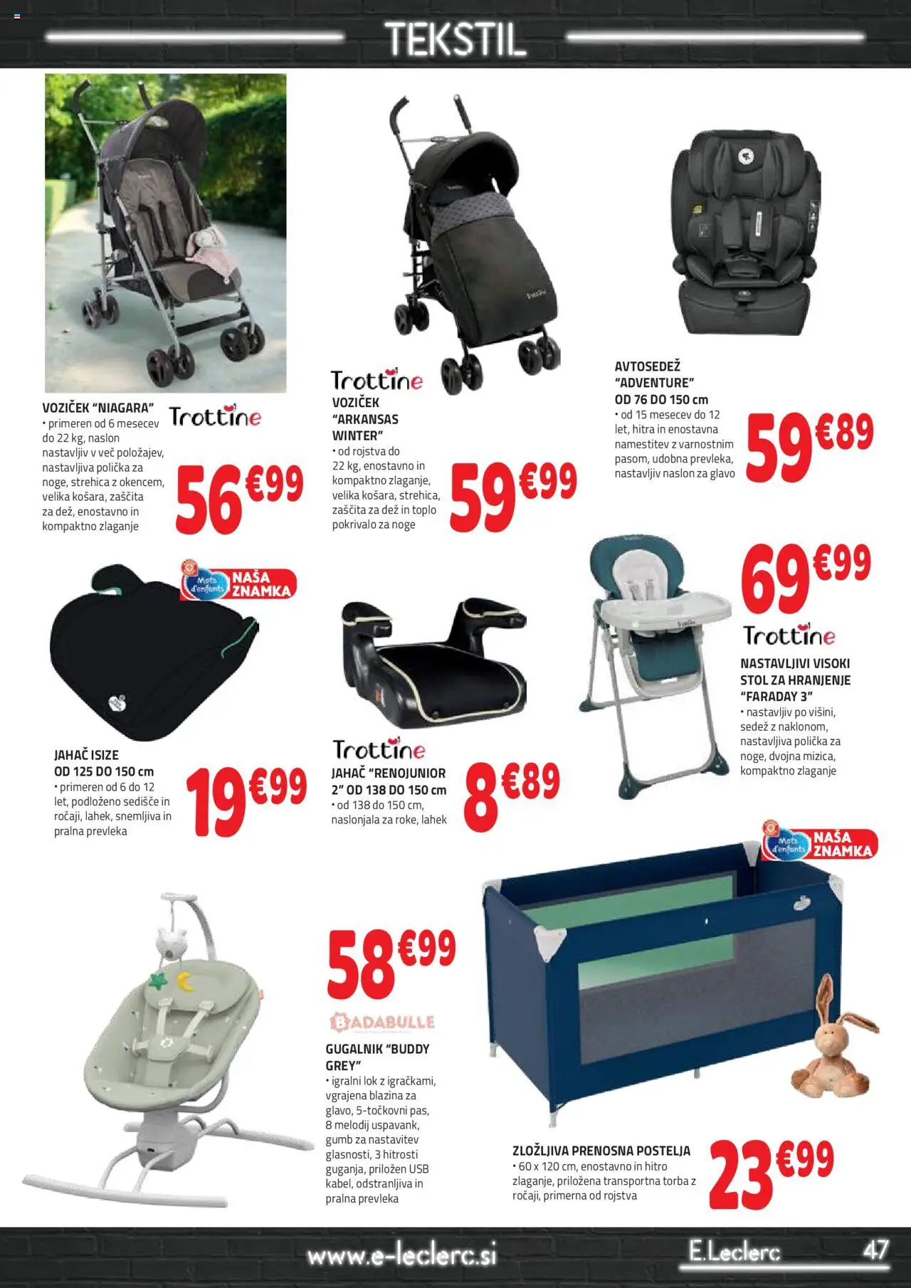Novi E.leclerc katalog ponudbe – veljaven od 08.10.2025 | Stran: 47 | Izdelki: Gugalnik, Torba, Blazina, Stol
