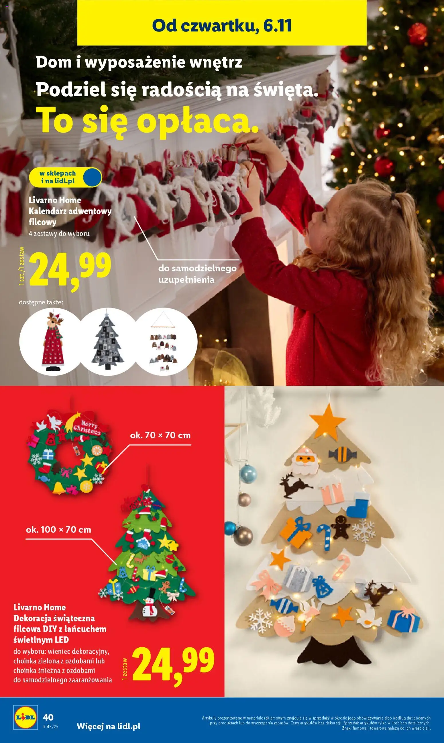 Lidl Katalog od 03.11.2025 | Strona: 44 | Produkty: Choinka, Wieniec, Kalendarz adwentowy, Kalendarz