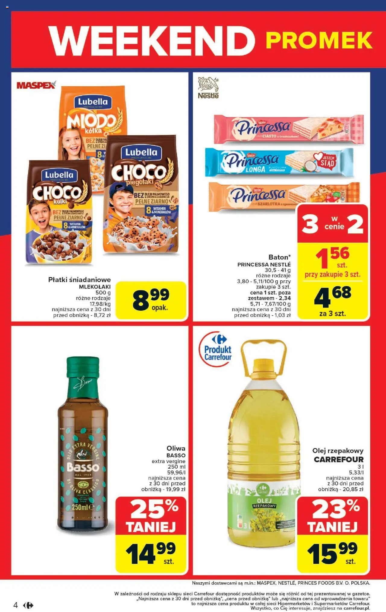 Carrefour Gazetka - Weekend promek już od czwartku od 12.06.2025 | Strona: 4 | Produkty: Olej rzepakowy, Ciasto, Płatki śniadaniowe, Płatki