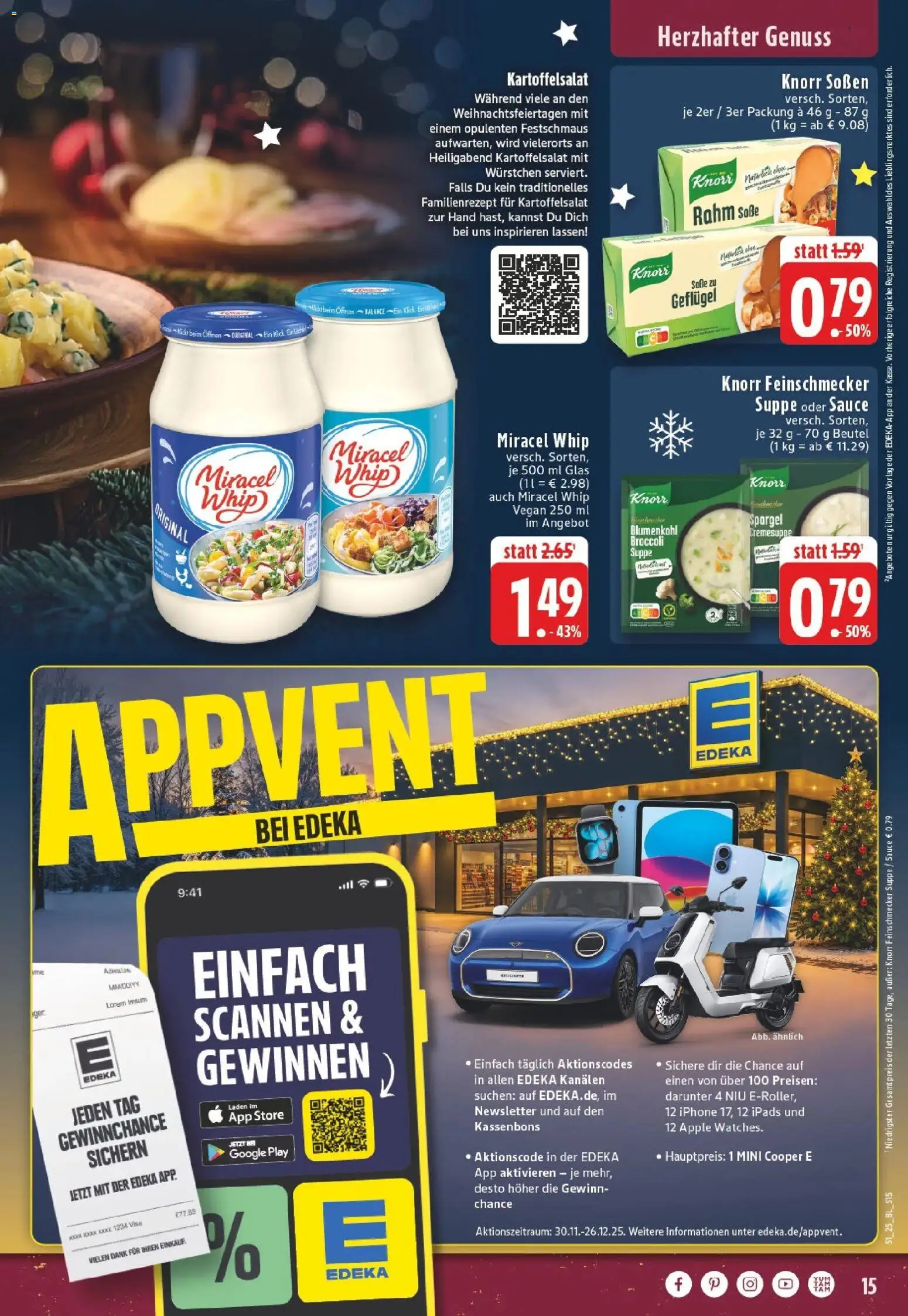 Edeka prospekt Castrop-Rauxel	 – gültig ab 15.12.2025 | Seite: 15 | Produkte: Knorr, Miracel whip, Apple, Tablet