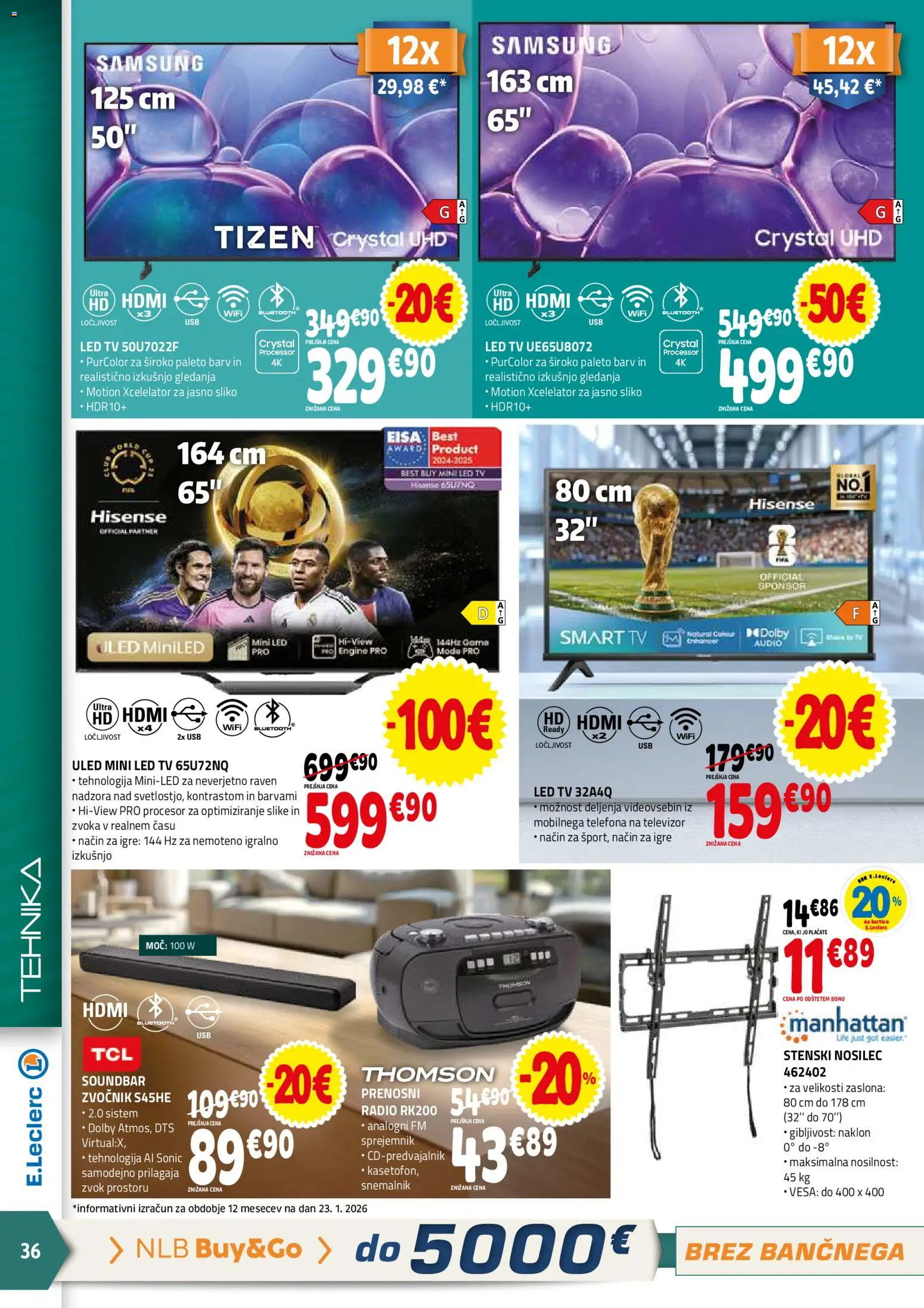 Novi E.leclerc katalog ponudbe – veljaven od 04.02.2026 | Stran: 36 | Izdelki: Tv, Audio, Radio, Usb