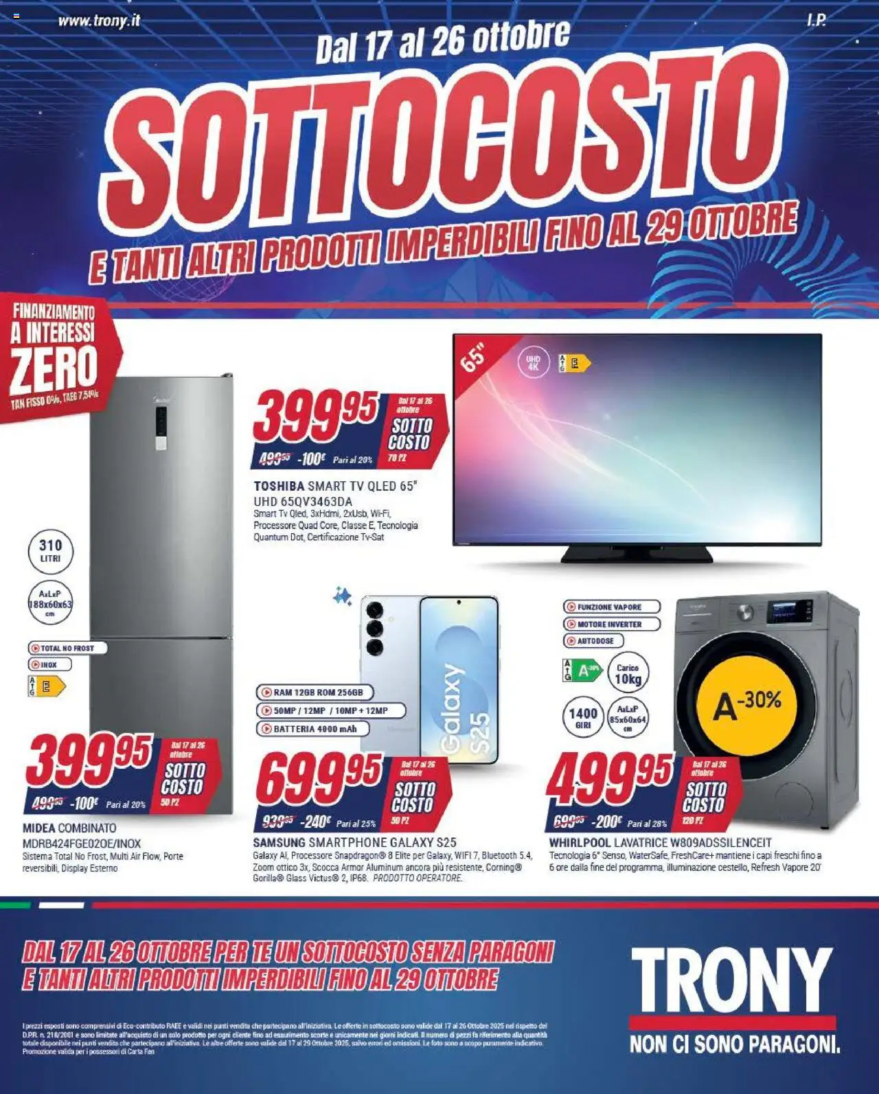 Volantino Trony del 17.10.2025 | Pagina: 1 | Prodotti: Lavatrice, Smartphone, TV, Fan