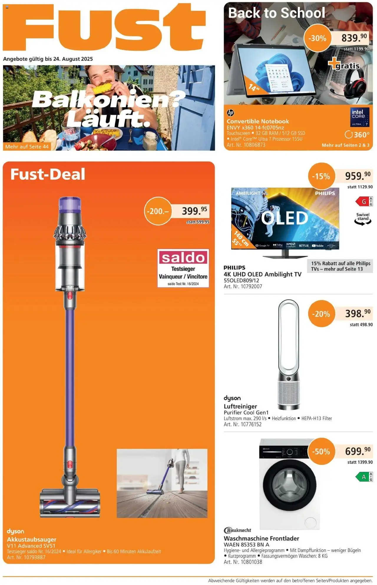 Fust Aktionen ab 28.07.2025 | Seite: 1 | Produkte: Notebook, TV, Philips, Dyson