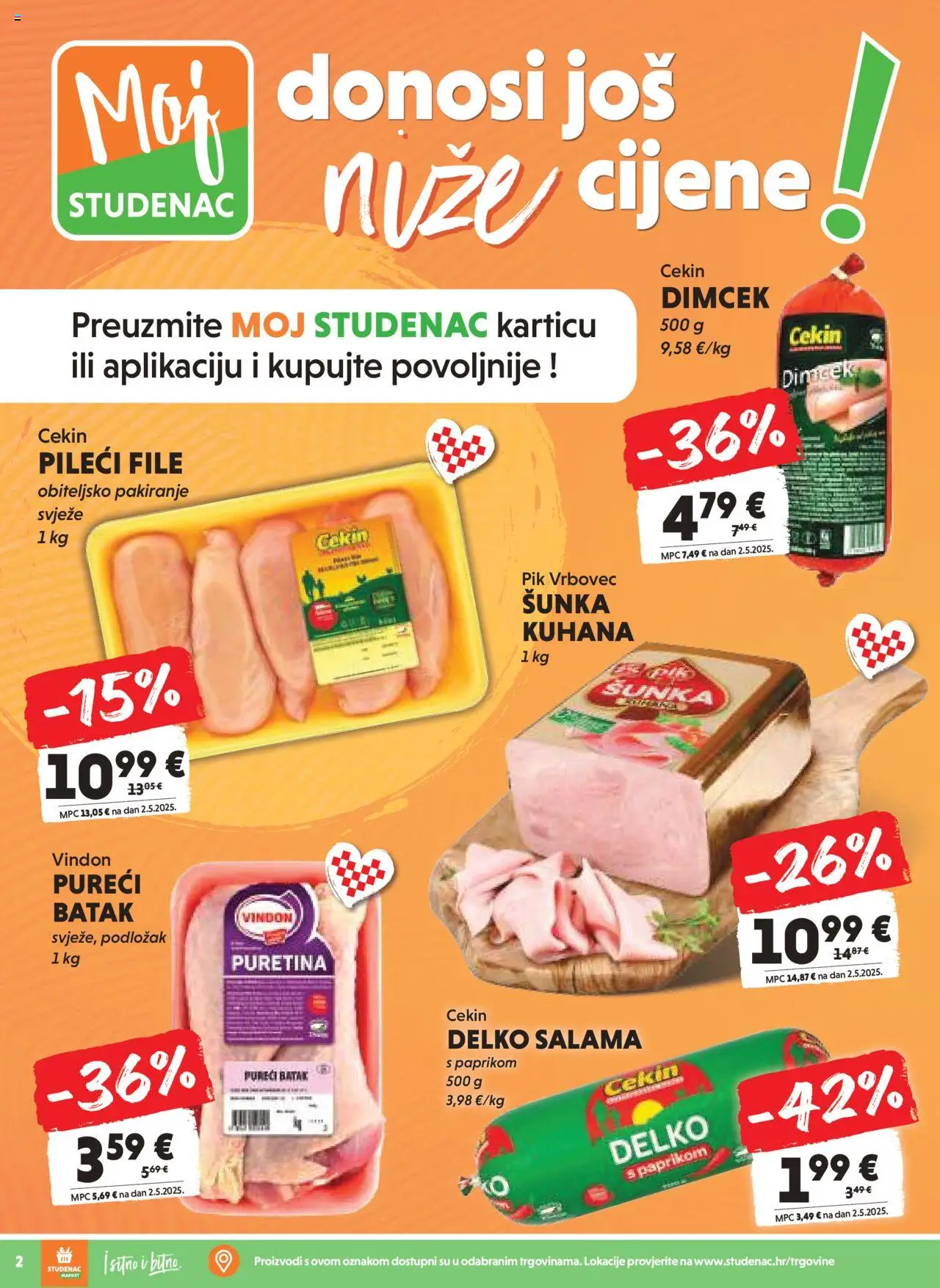 Studenac katalog | vrijedi od 10.09.2025 | Stranica: 2 | Proizvodi: Puretina, Pileći file, Salama, Pik Vrbovec