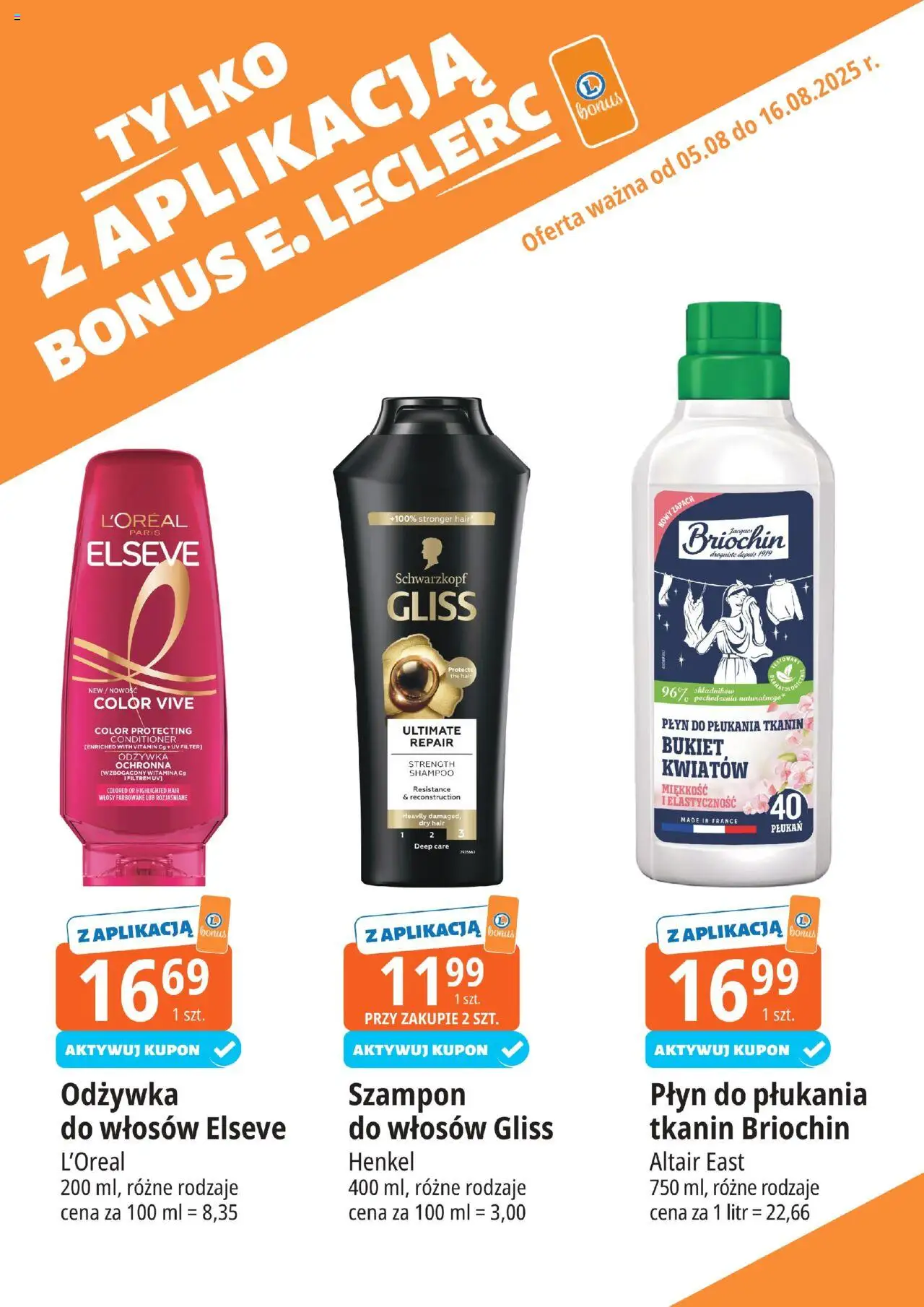 E.Leclerc Gazetka - Kłodzko kupony dodatkowe od 05.08.2025 | Strona: 18 | Produkty: Płyn do płukania tkanin, Zapach, Szampon, Odżywka
