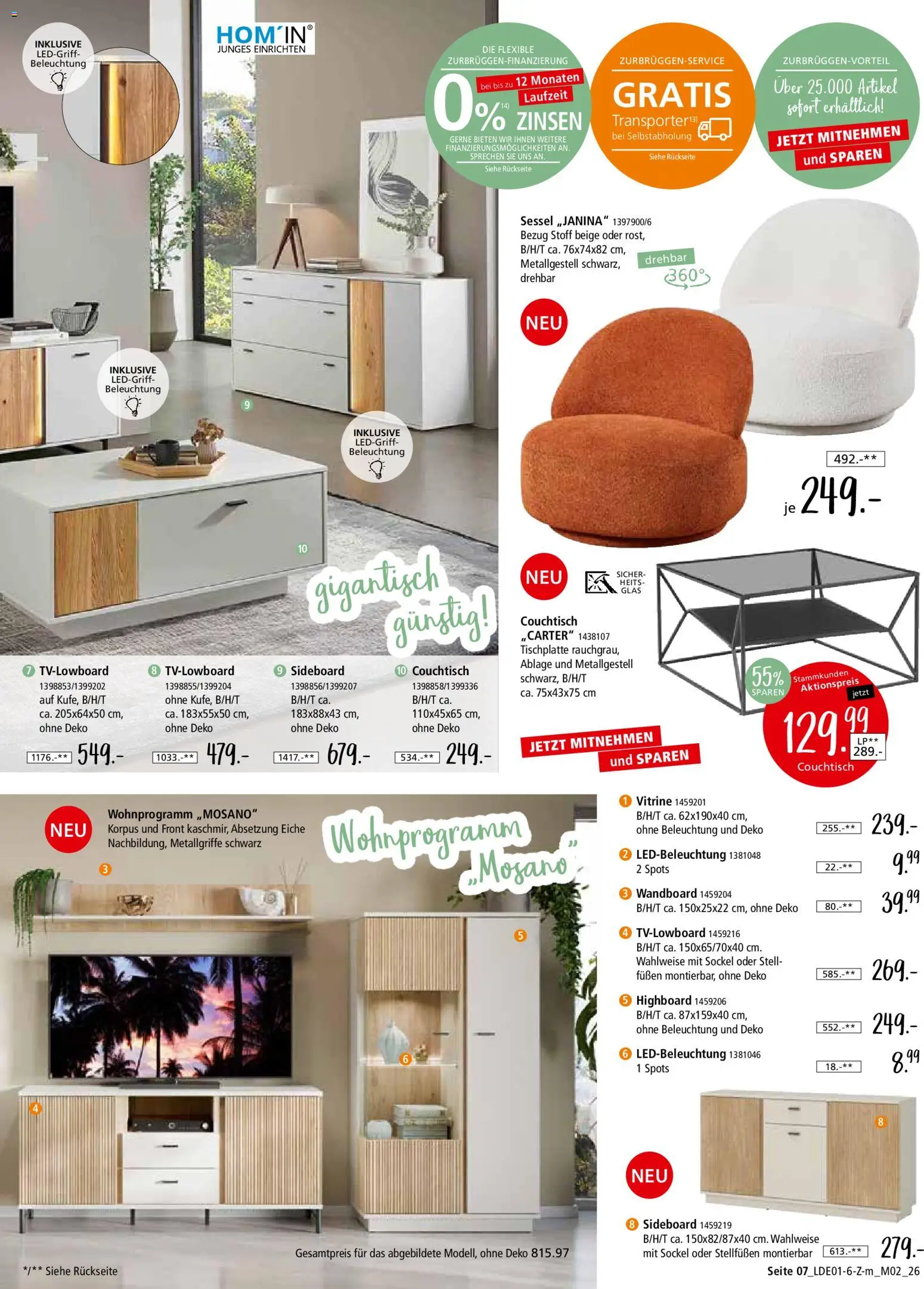 Zurbrüggen Z2 unschlagbar günstig – gültig ab 27.01.2026 | Seite: 9 | Produkte: Sideboard, HIghboard, Sessel, Couchtisch