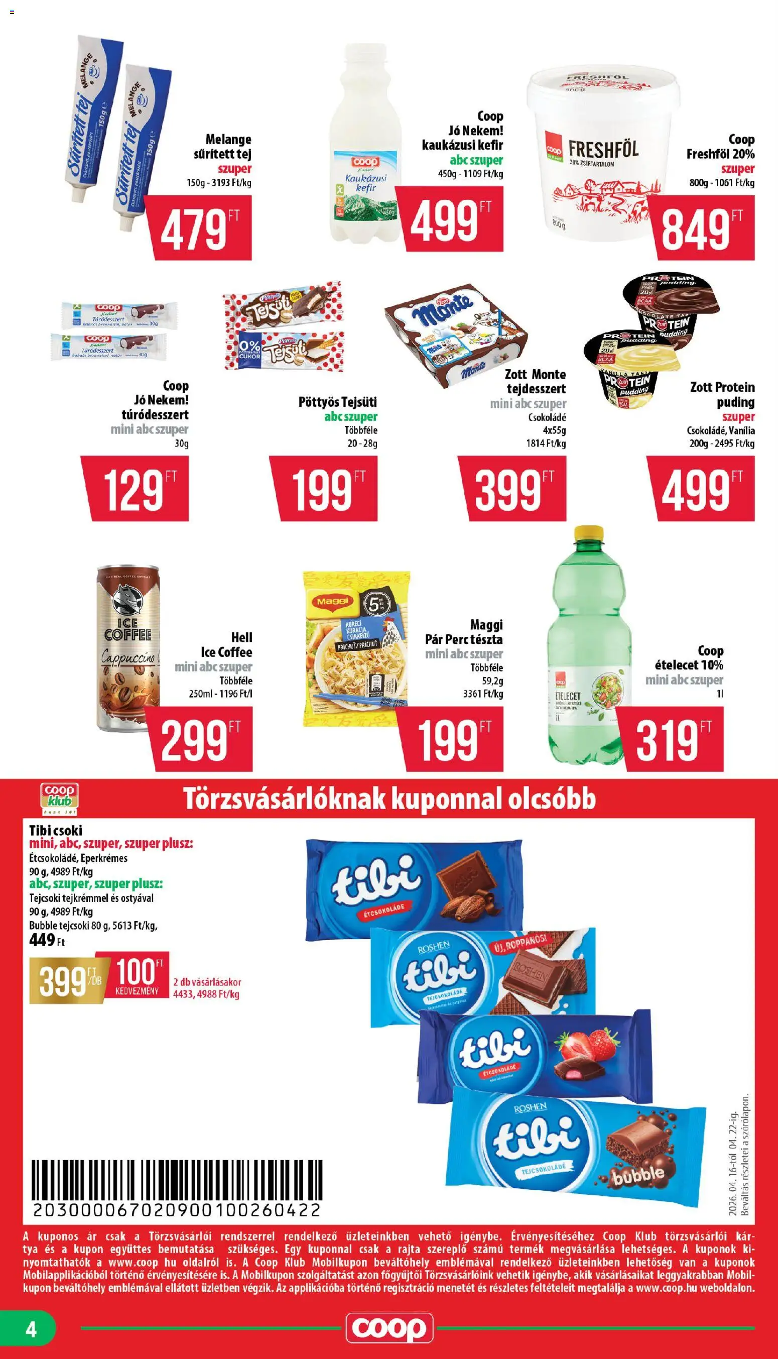 COOP akciós ujság - amely érvényes a következő dátumtól: 16.04.2026 | Oldal: 4 | Termékek: Puding, Cappuccino, Protein, Tejcsokoládé