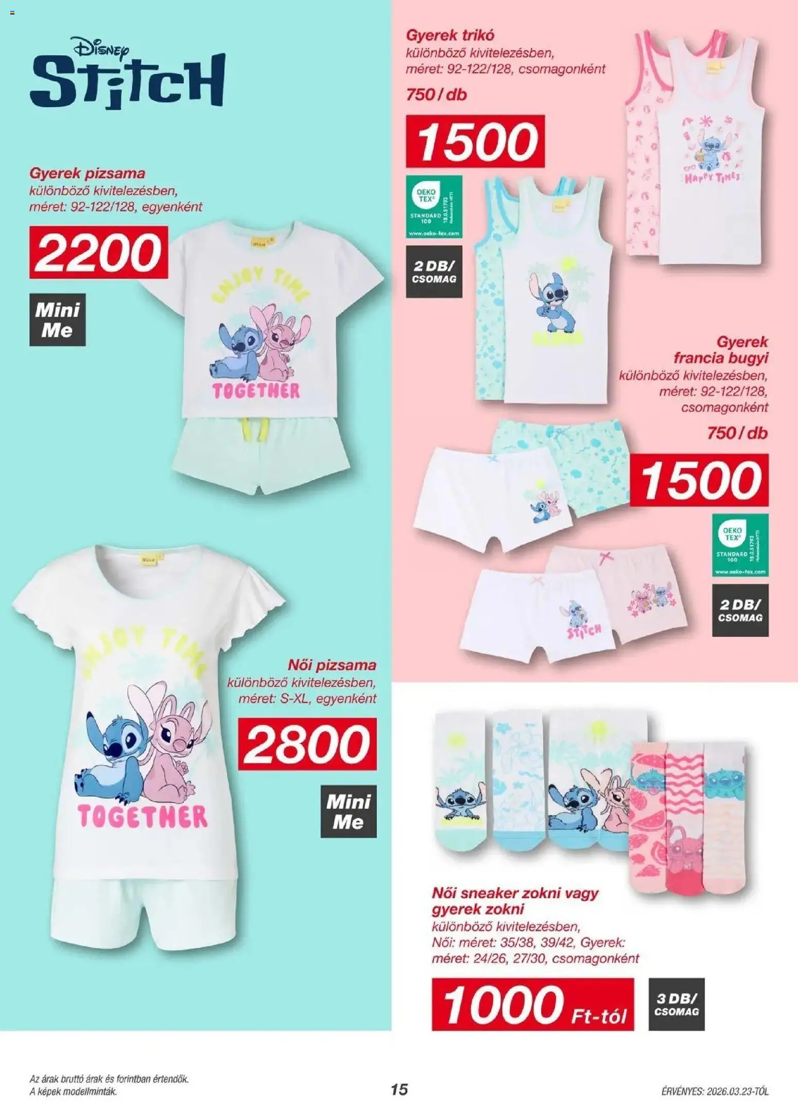 Kik akciós ujság - amely érvényes a következő dátumtól: 23.03.2026 | Oldal: 15 | Termékek: Trikó, Női pizsama, Bugyi, Pizsama