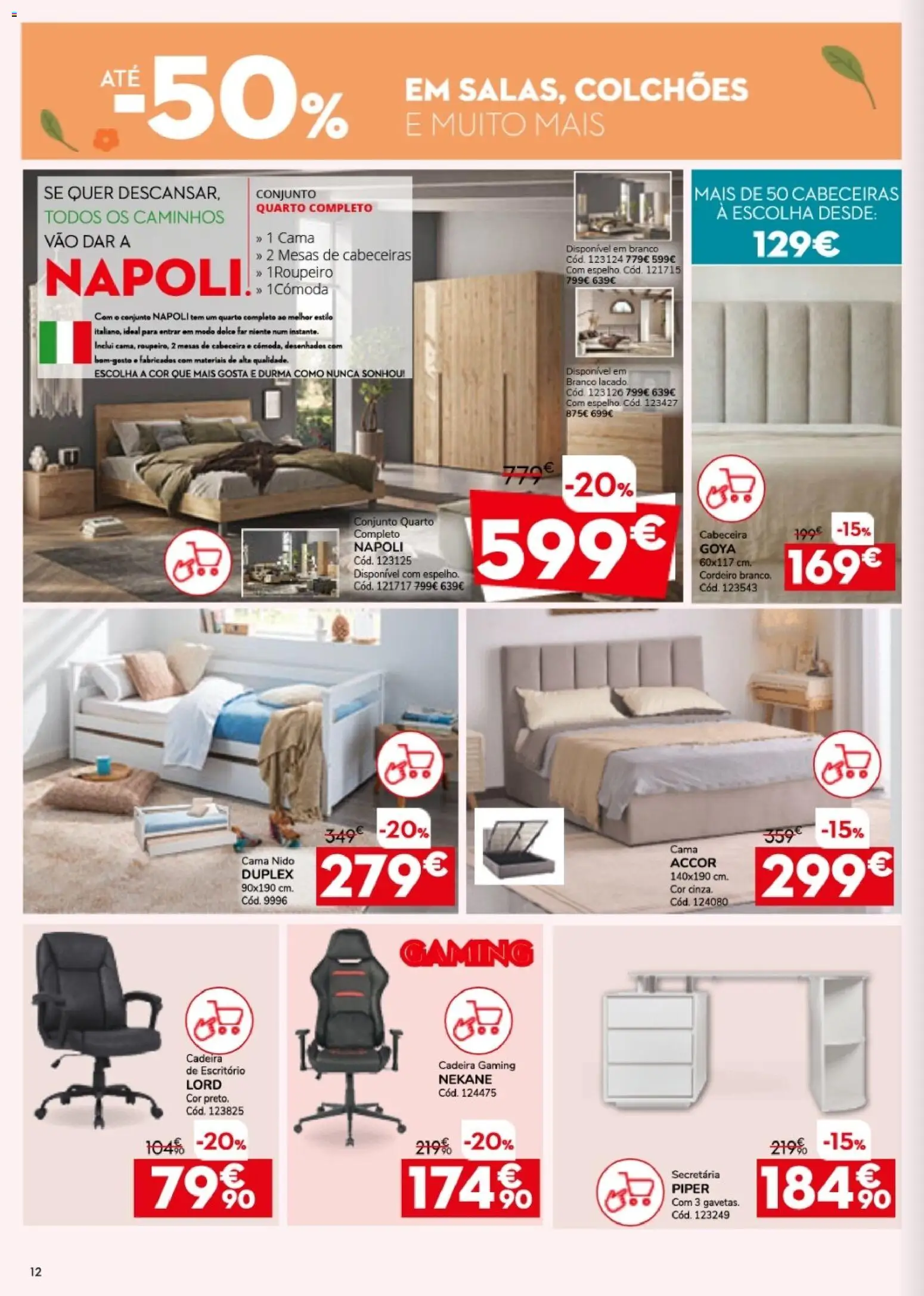 Conforama folheto │ válido de 26.03.2026 | Página: 12 | Produtos: Roupeiro, Colchões, Cama, Cadeira