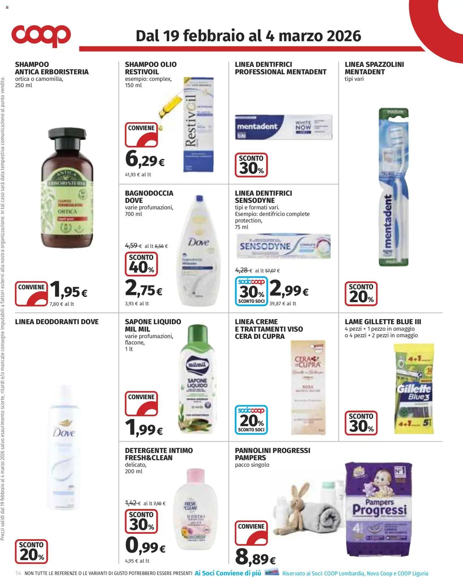 Volantino COOP del 19.02.2026 | Pagina: 14 | Prodotti: Dentifricio, Detergente, Intimo, Olio
