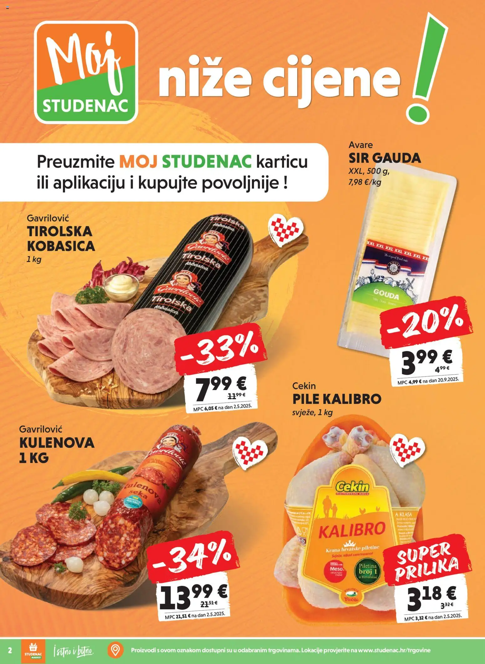Studenac katalog | vrijedi od 19.11.2025 | Stranica: 2 | Proizvodi: Gauda, Piletina, Kobasica, Gouda
