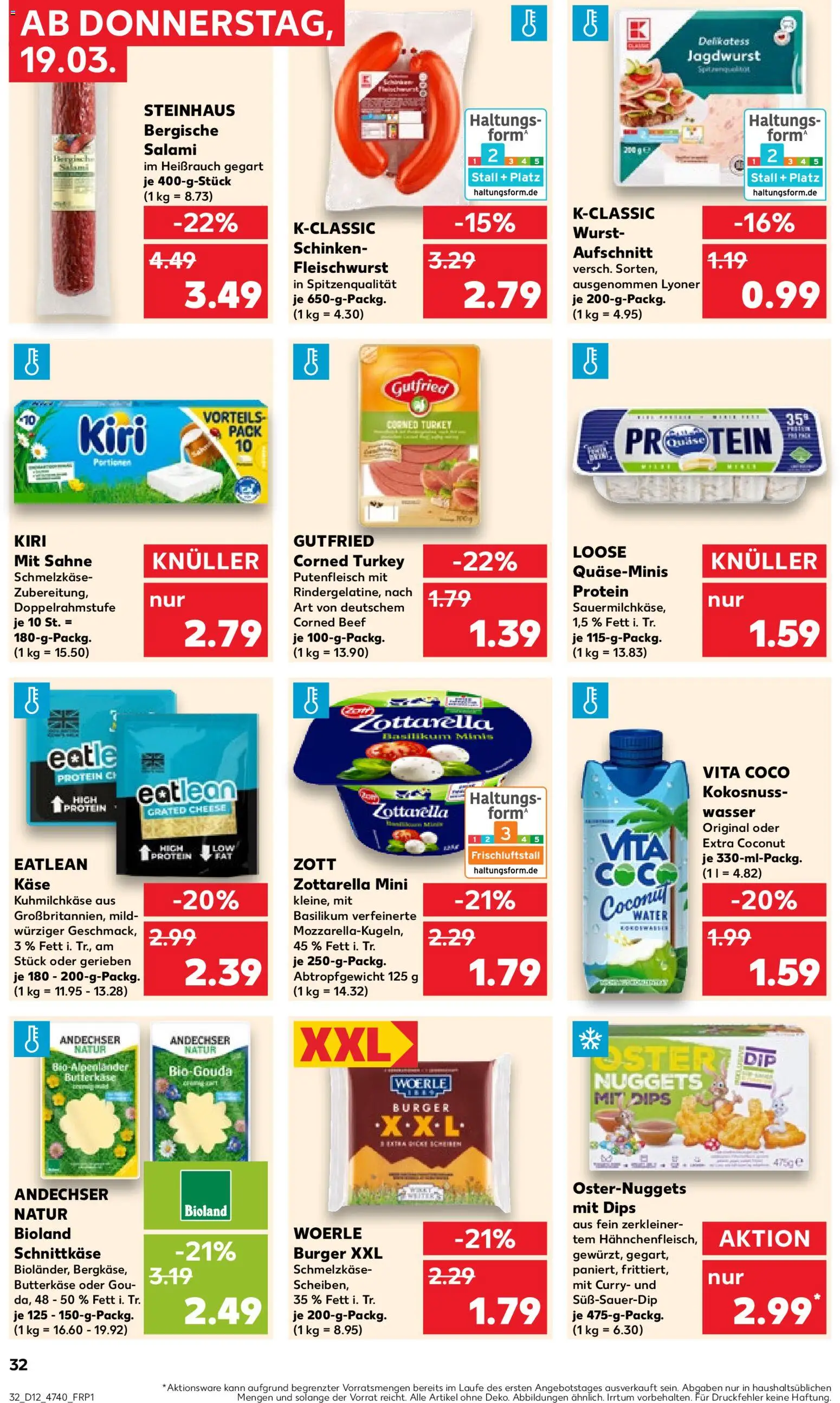 Kaufland Prospekt Hannover	 – gültig ab 19.03.2026 | Seite: 32 | Produkte: Burger, Wasser, Wurst, Salami
