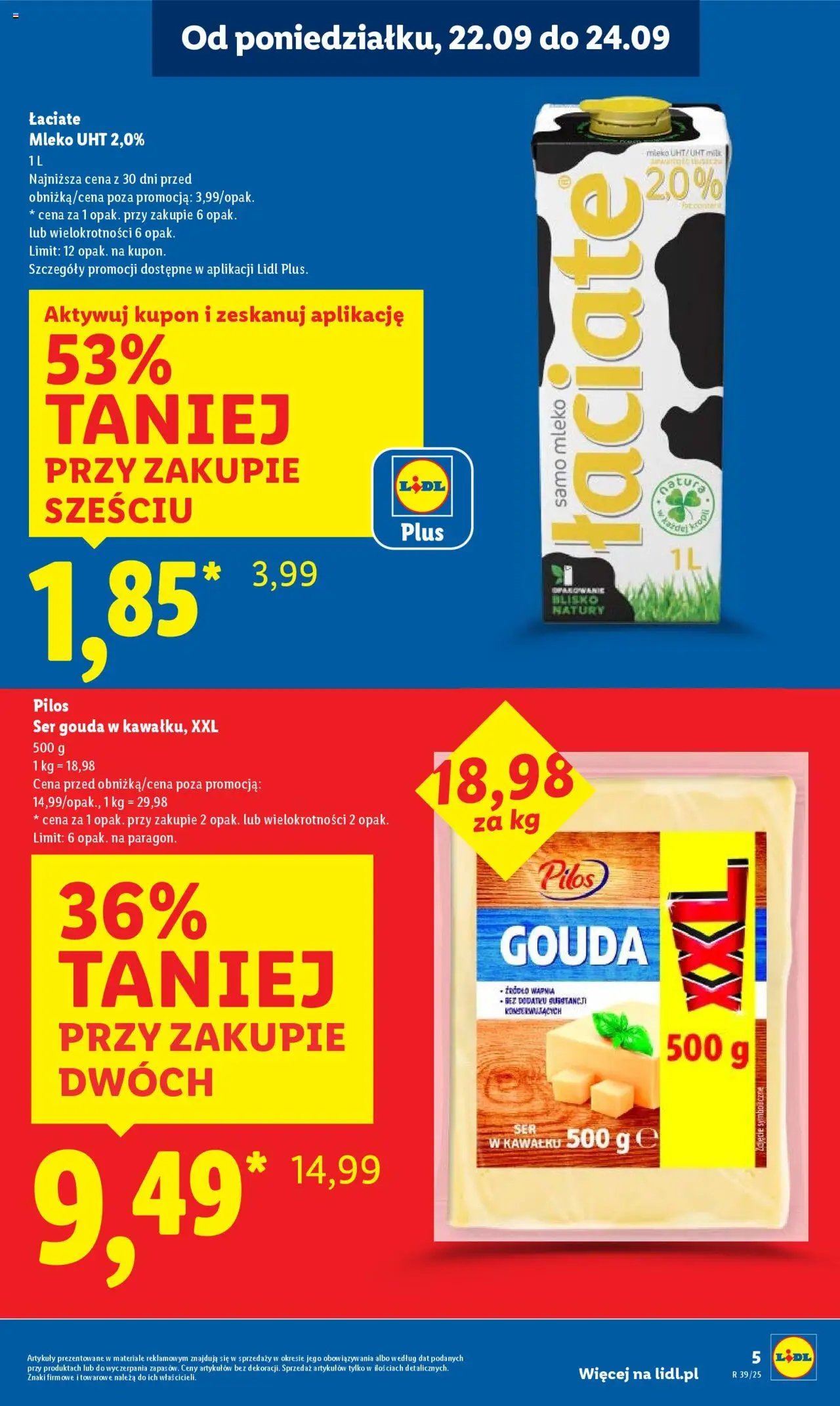 Lidl Gazetka od 22.09.2025 | Strona: 9 | Produkty: Mleko, Ser, Ser gouda