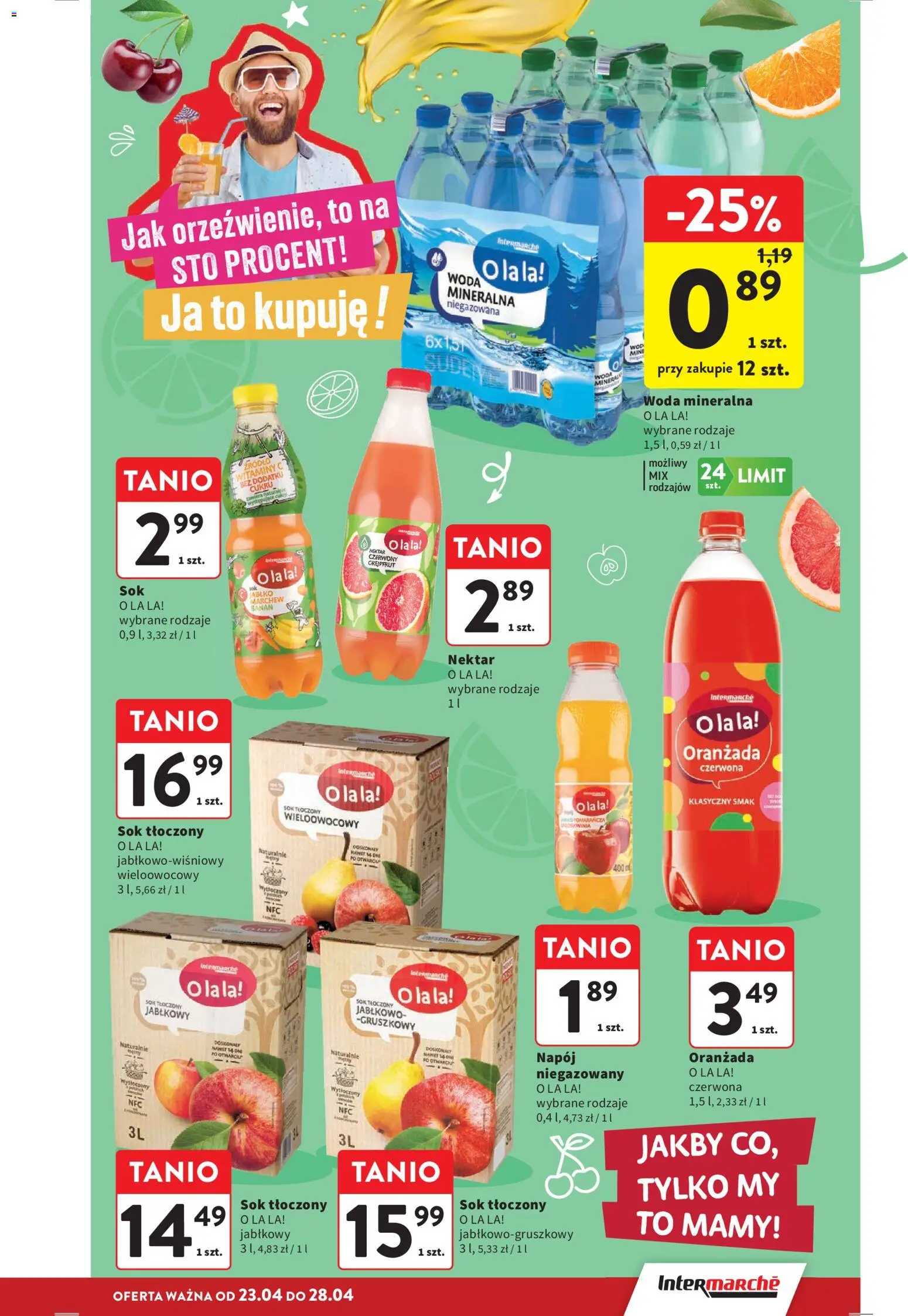 Intermarche gazetka od 23.04.2026 | Strona: 35 | Produkty: Sok, Banan, Grejpfrut, Woda