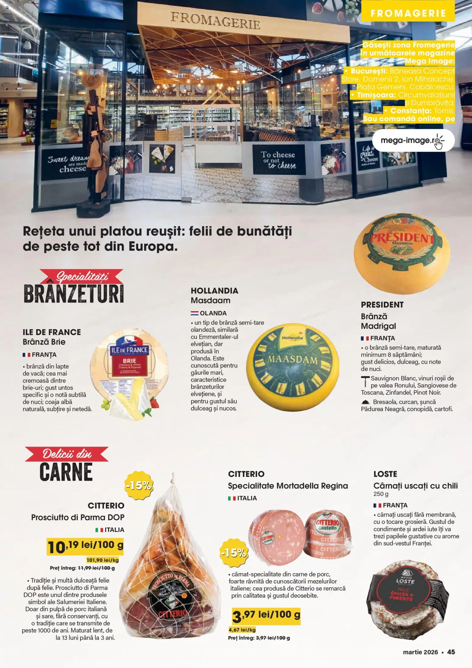 Noul catalog Mega Image – valabil de la 26.02.2026 | Pagină: 45 | Produse: Brânză, Șuncă, Pește, Condimente