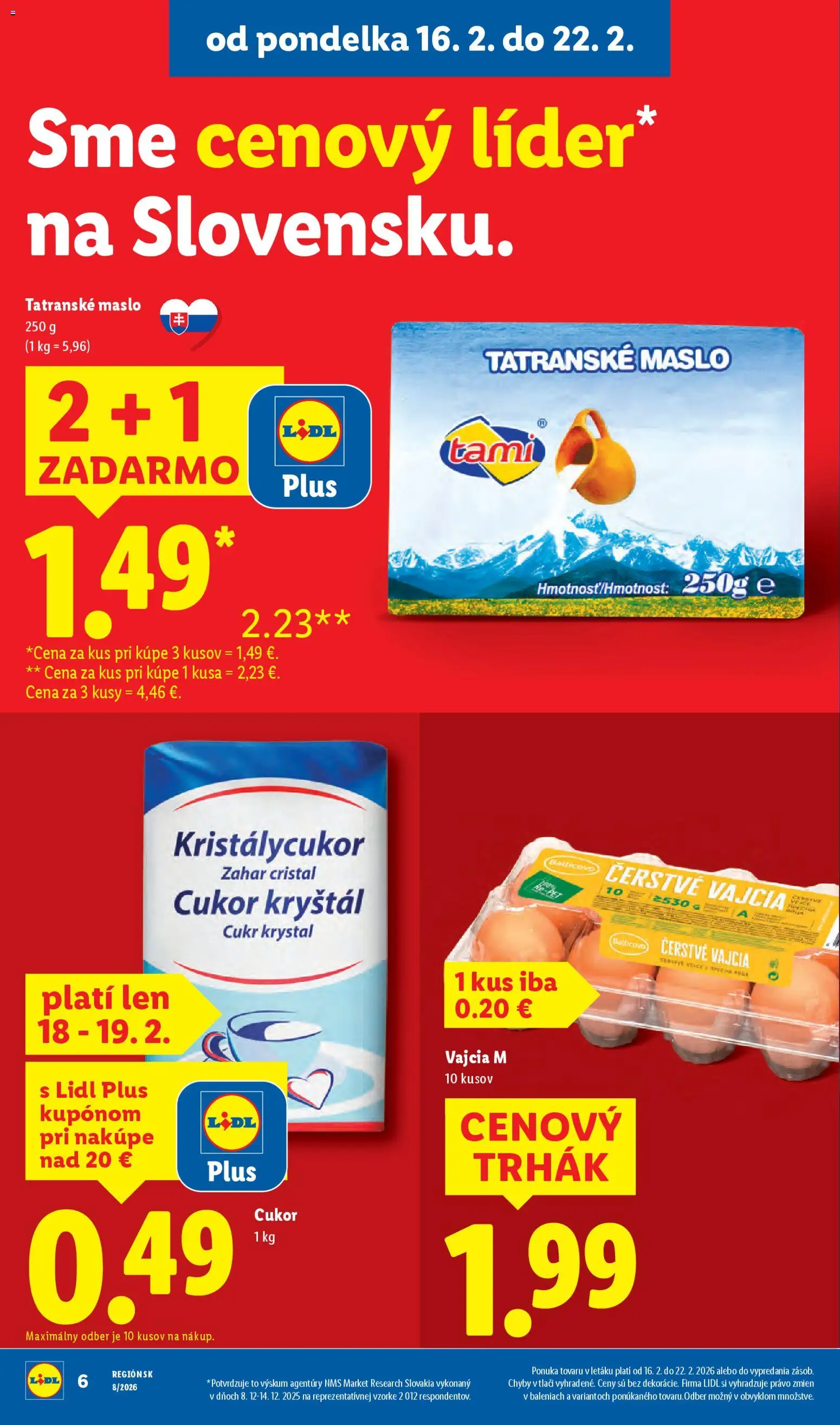 Nové Lidl akcie – leták je platný od 19.02.2026 | Strana: 6 | Produkty: Maslo, Vajcia, Cukor, Tatranské maslo