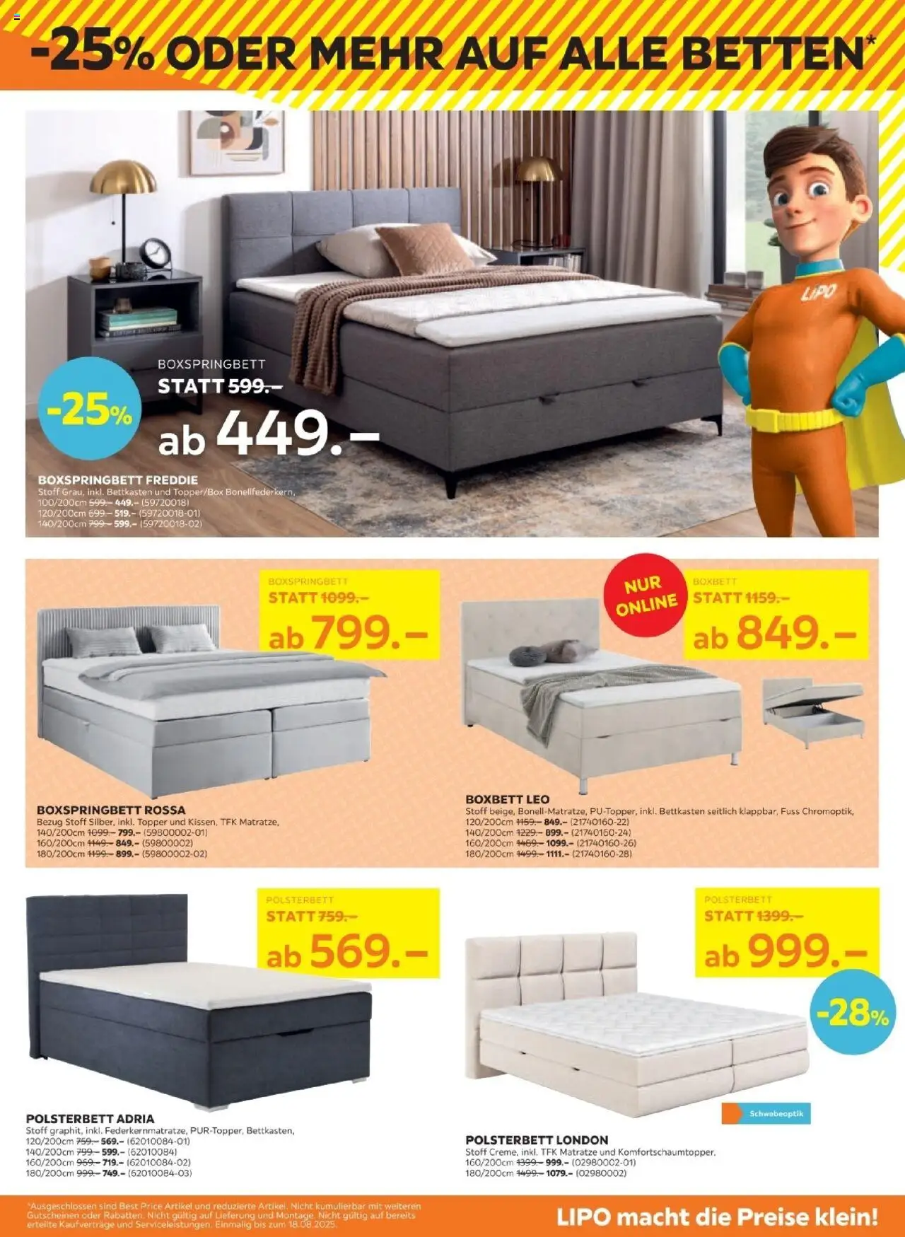 Lipo Aktionen ab 05.08.2025 | Seite: 3 | Produkte: Matratze, Polsterbett, Topper, Boxspringbett