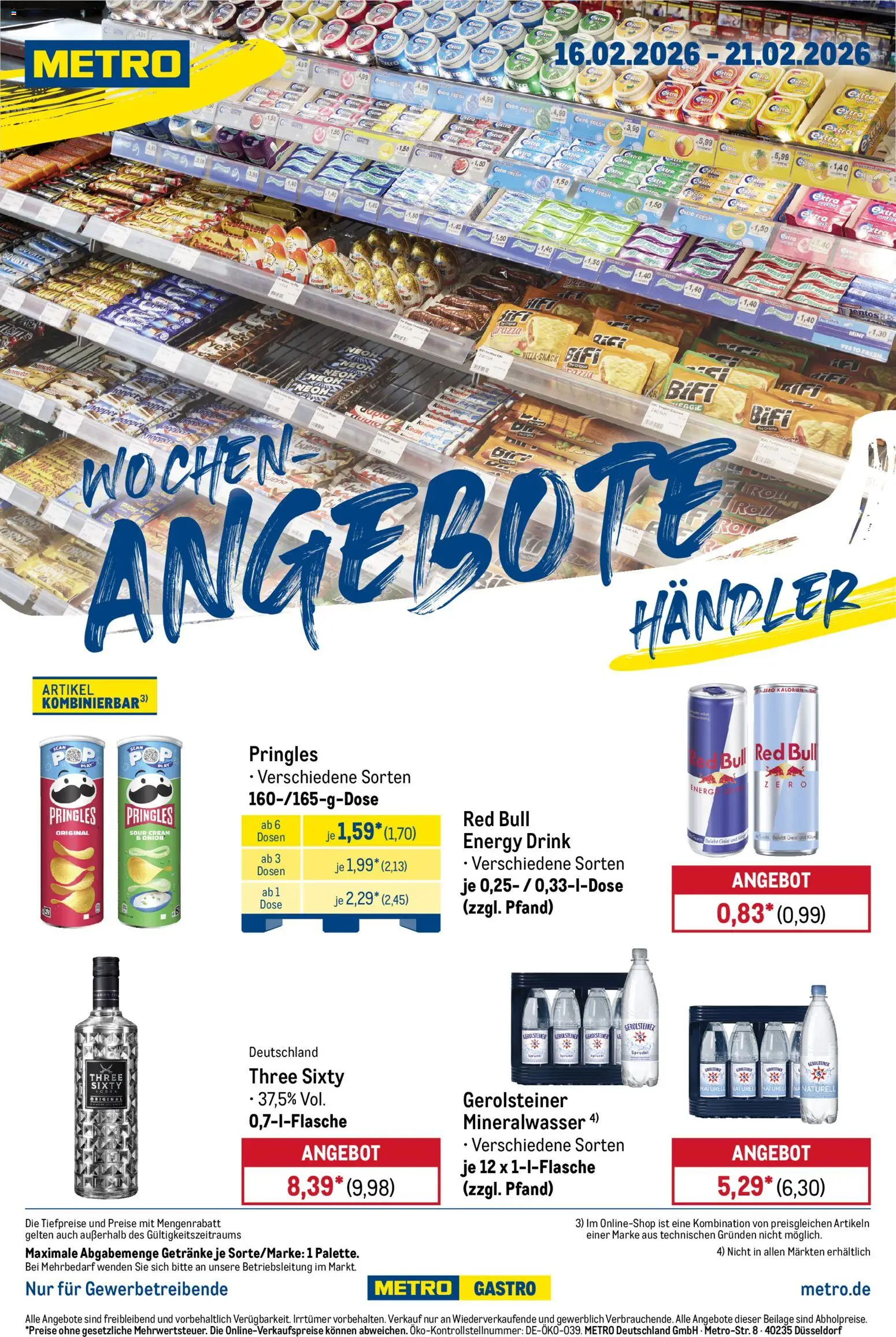 Metro Wochen-Angebote Händler – gültig ab 16.02.2026 | Seite: 1 | Produkte: Red bull, Energy, Bifi, Kinder riegel