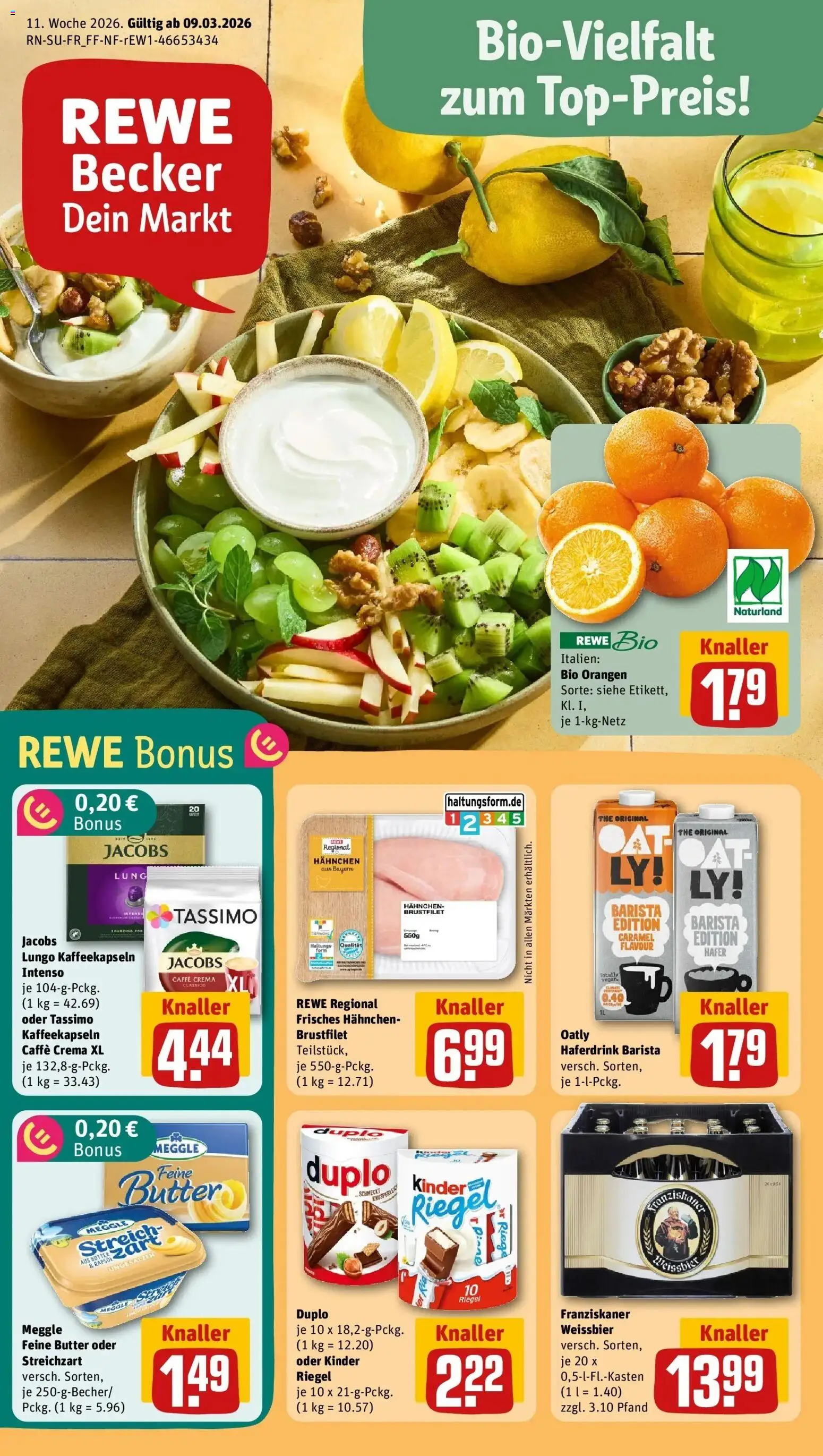 Rewe Prospekt Bad Rodach	 – gültig ab 09.03.2026 | Seite: 1 | Produkte: Franziskaner, Butter, Kinder riegel, Tassimo