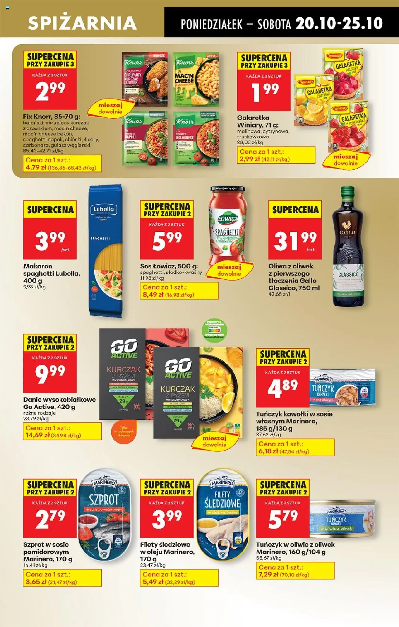 Biedronka gazetka od 20.10.2025 | Strona: 47 | Produkty: Tuńczyk w oliwie z oliwek, Kurczak, Makaron spaghetti, Tuńczyk