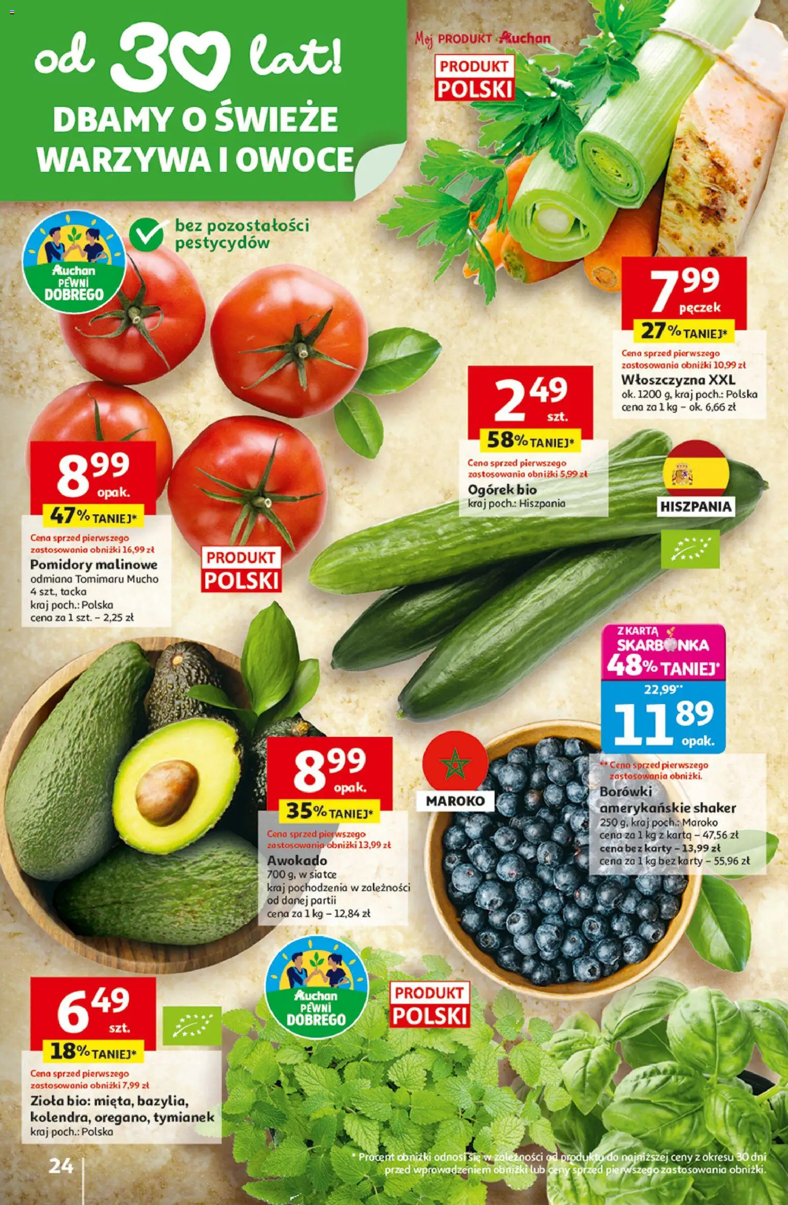 Auchan gazetka - 30 Lat Hipermarket od 29.04.2026 | Strona: 24 | Produkty: Karta, Pomidory, Awokado, Warzywa