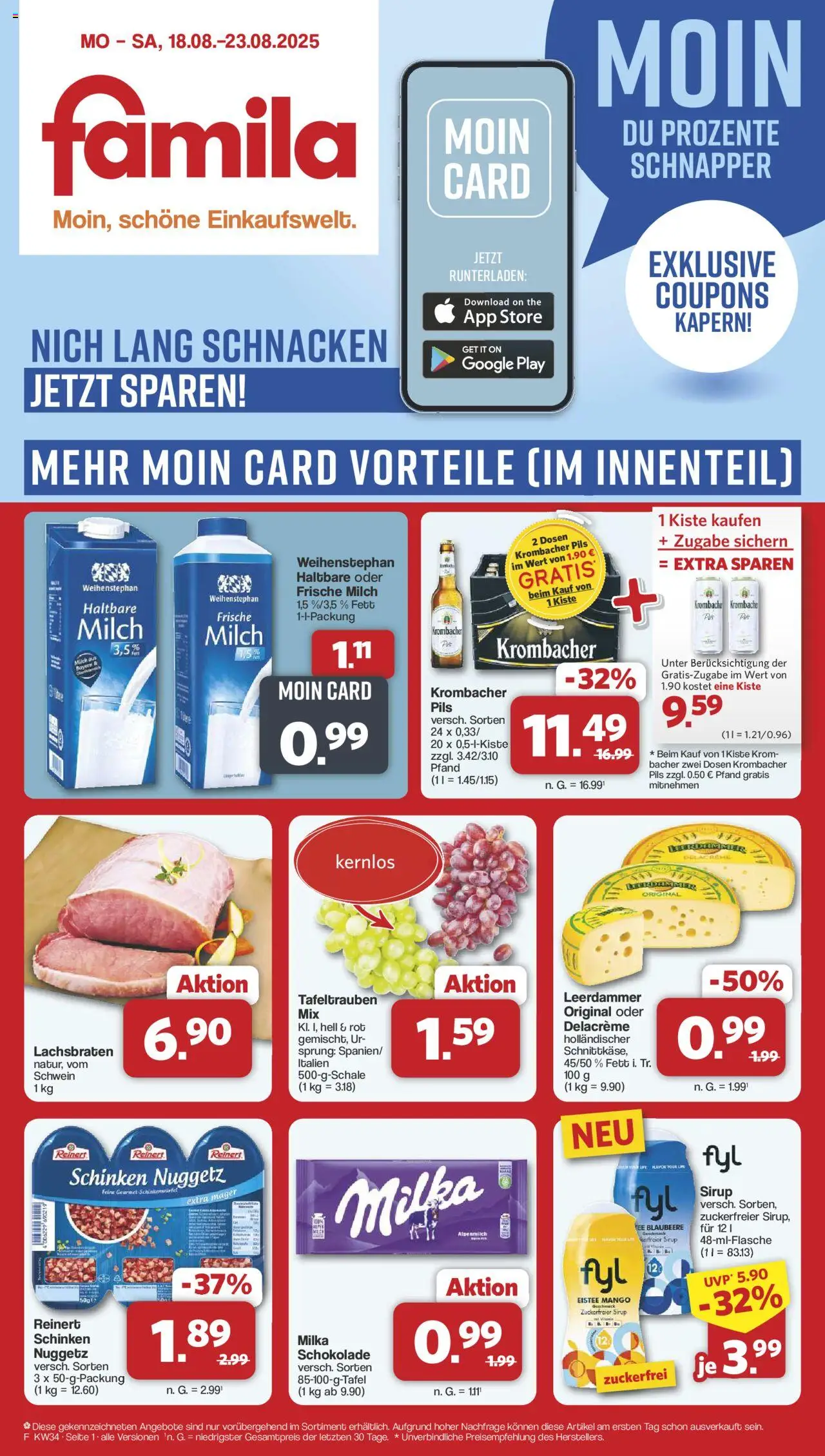 Famila Nordwest Prospekt 	 - gültig ab dem 18.08.2025 | Seite: 1 | Produkte: Pils, Mango, Schinken, Tee
